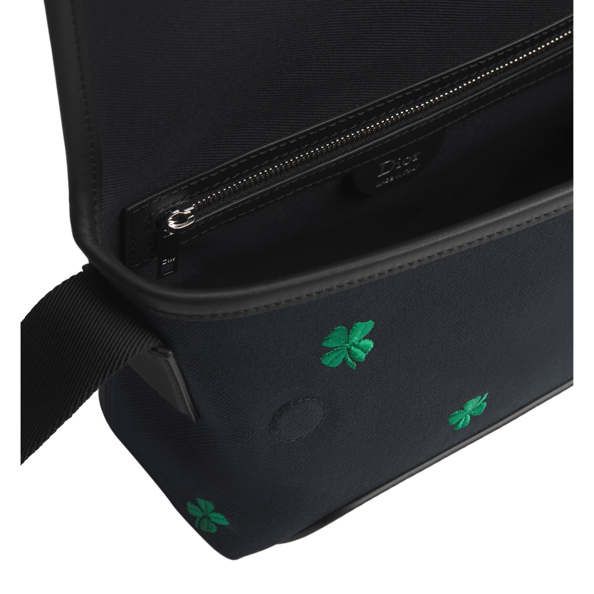 Mini Dior Jett Messenger Bag with Flap Black Canvas and Dior Clover Embroidery E06