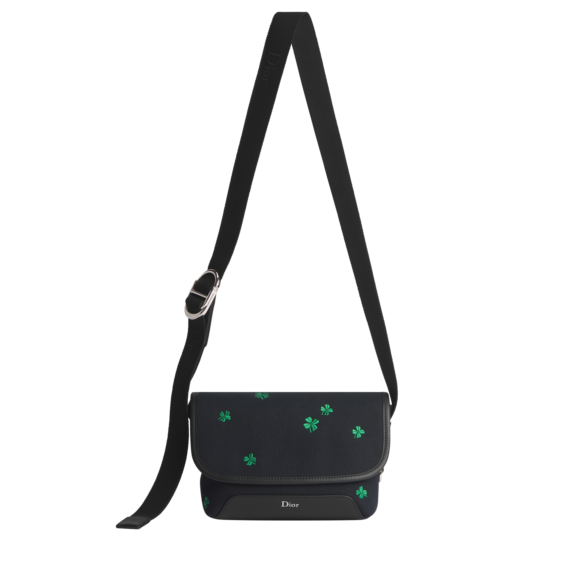 Mini Dior Jett Messenger Bag with Flap Black Canvas and Dior Clover Embroidery E07