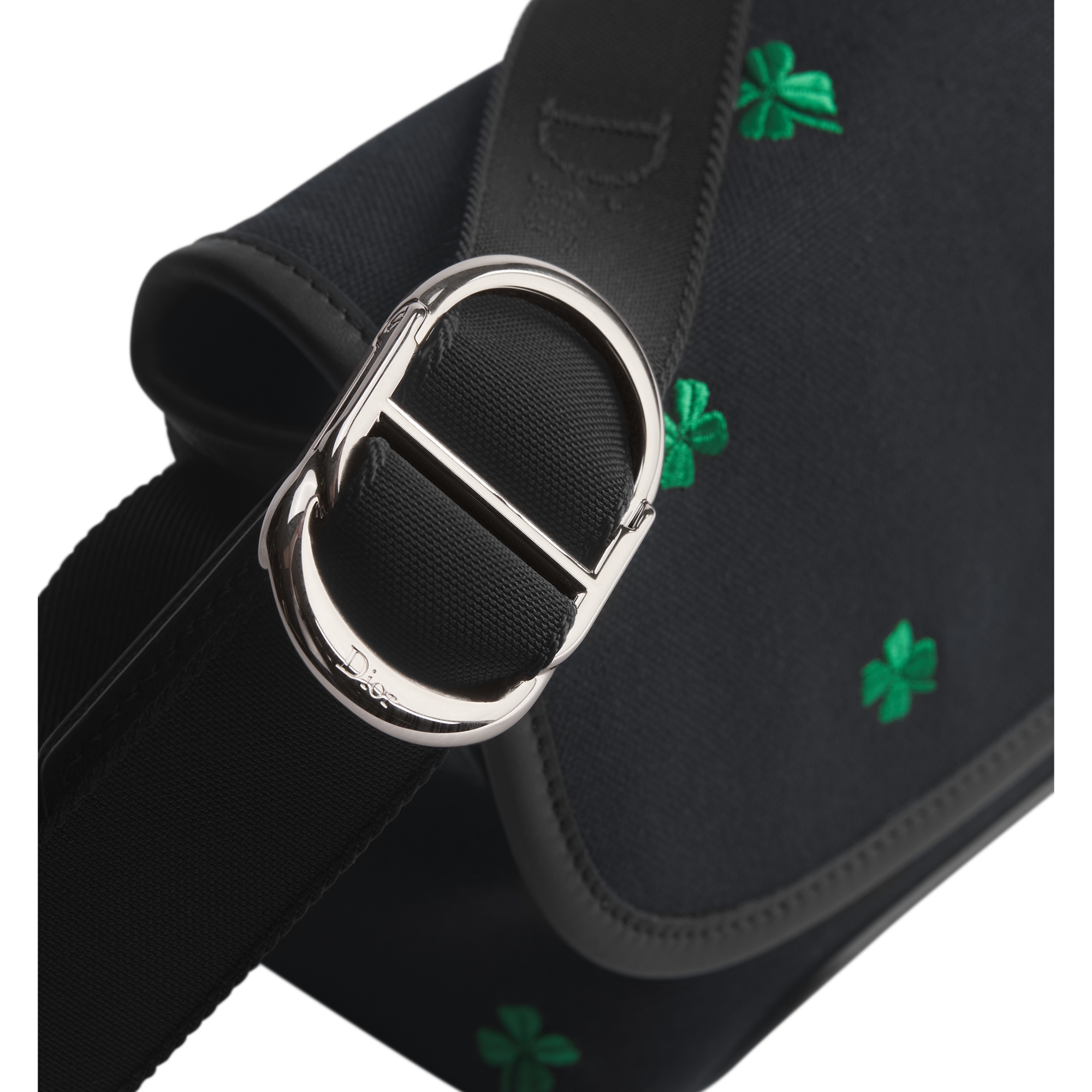 Mini Dior Jett Messenger Bag with Flap Black Canvas and Dior Clover Embroidery E09