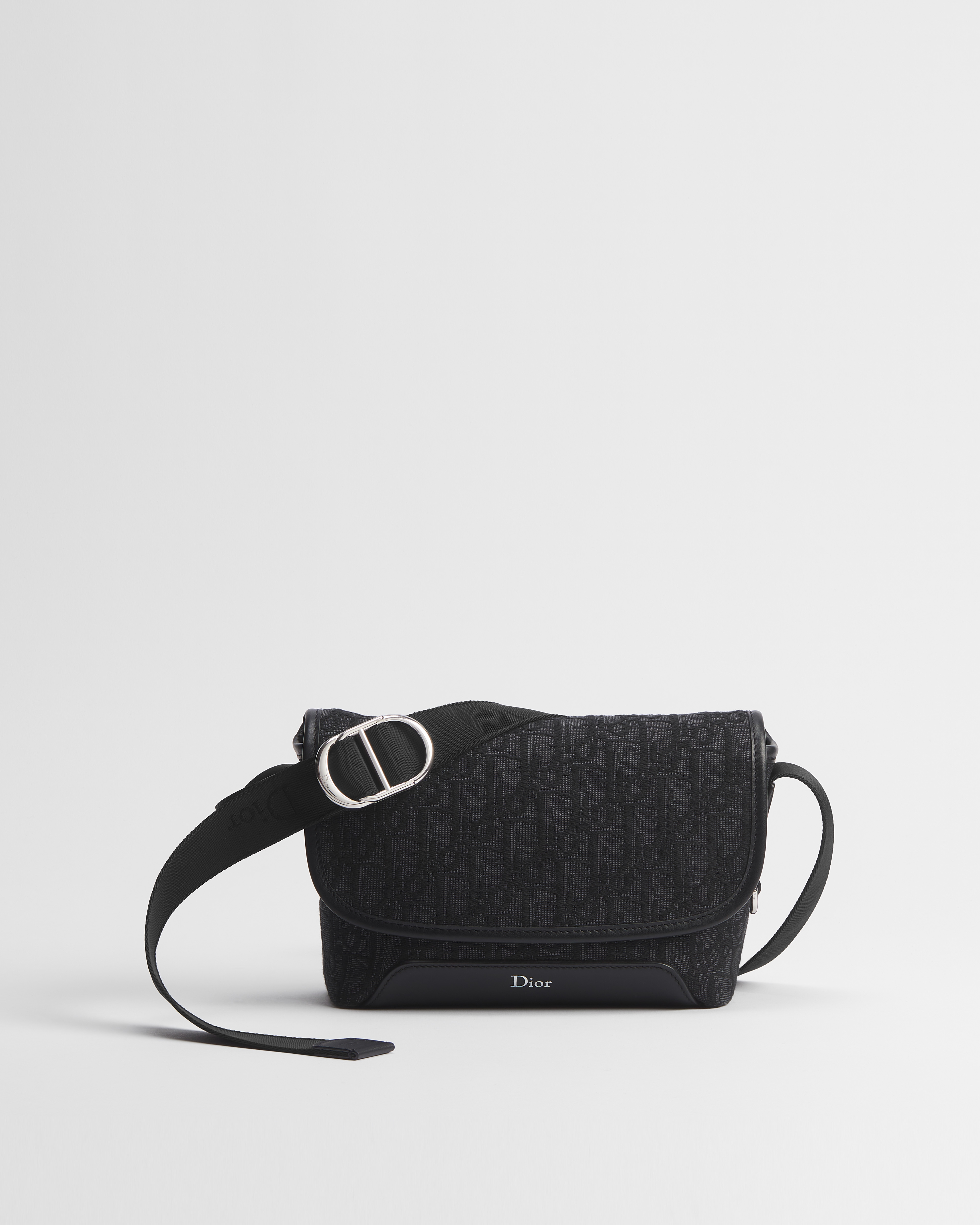 Mini sac Messenger à rabat Dior Jett Toile jacquard Dior Oblique noir E01