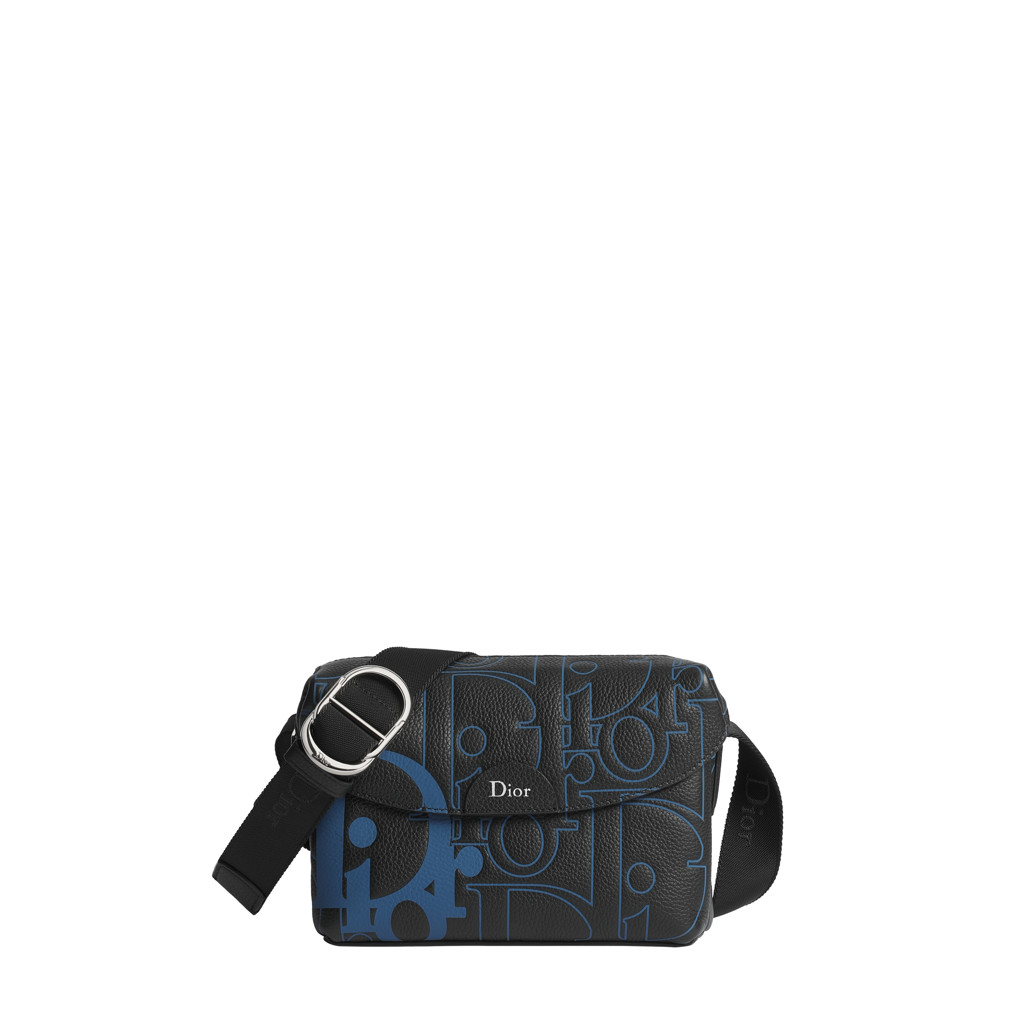 Mini Dior Jett Zipped Messenger Bag Black and Bleu Denim Dior Gravity Placé Grained Leather E01