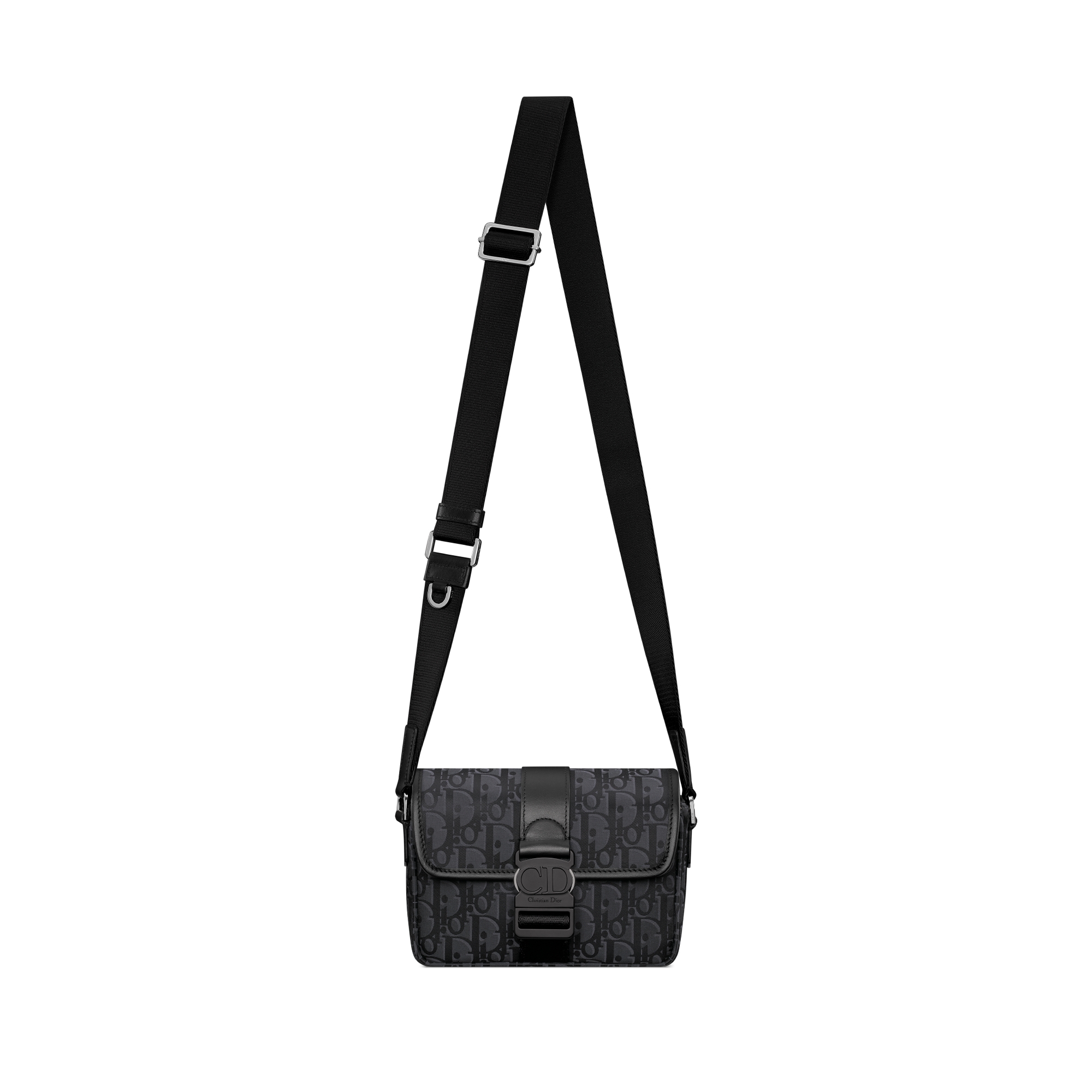 迷你 Dior Trek 翻蓋郵差袋 黑色 Dior Oblique 尼龍 E07