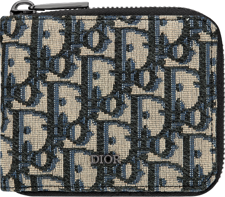 Zipped Card Holder Beige and Black Dior Oblique Jacquard with Black Grained Calfskin DIOR