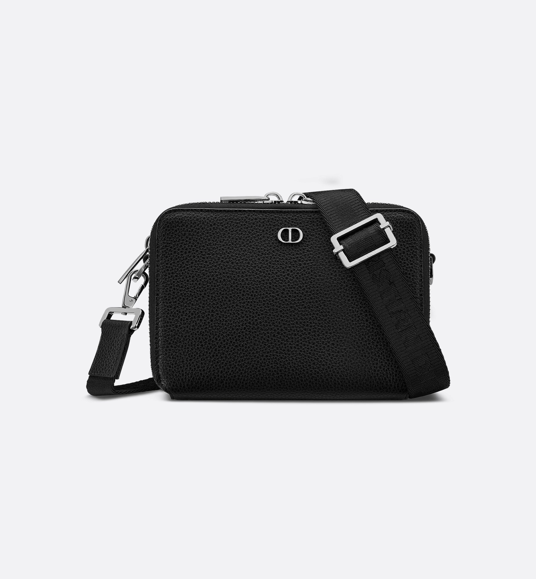 CD Icon Zipped Pouch with Strap Black Grained Calfskin | DIOR CD Icon Zipped Pouch with Strap Black Grained Calfskin | DIOR