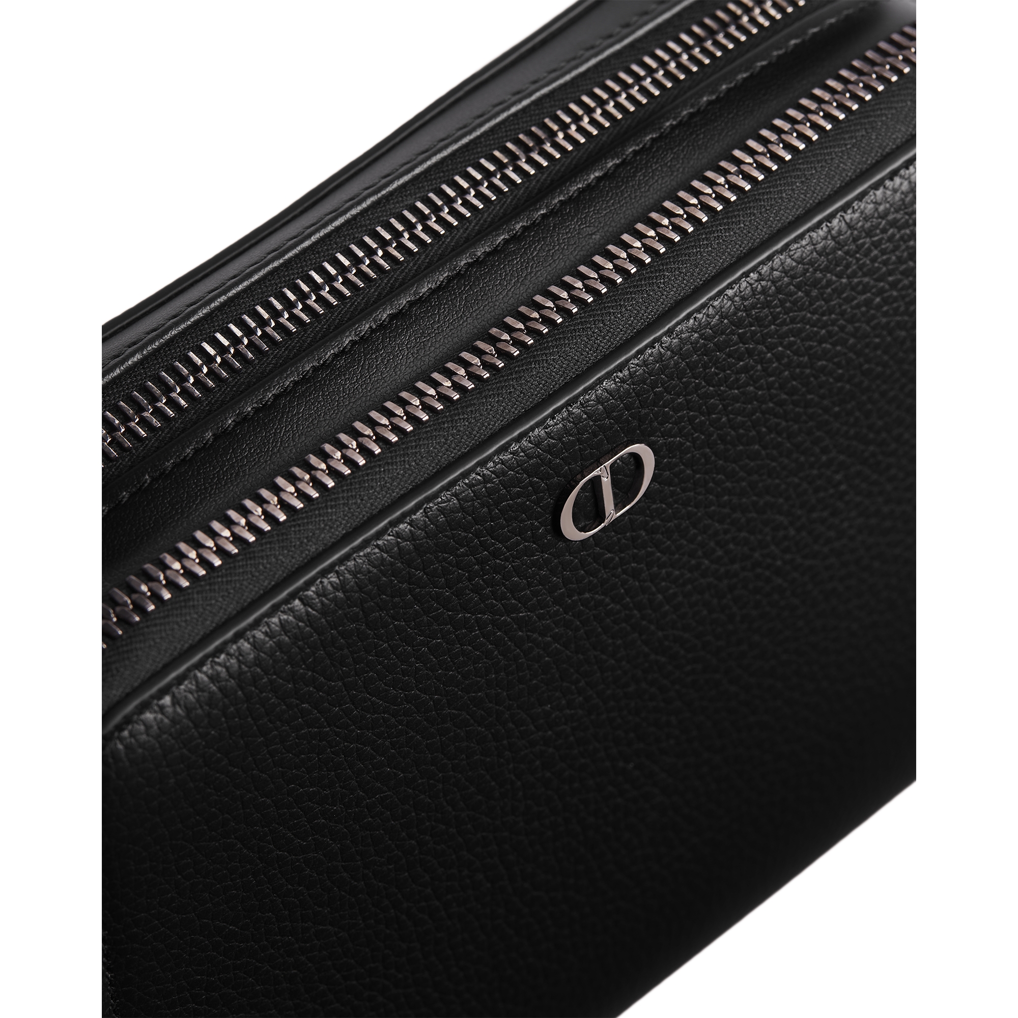 CD Icon Zipped Pouch with Strap Black Grained Calfskin E10