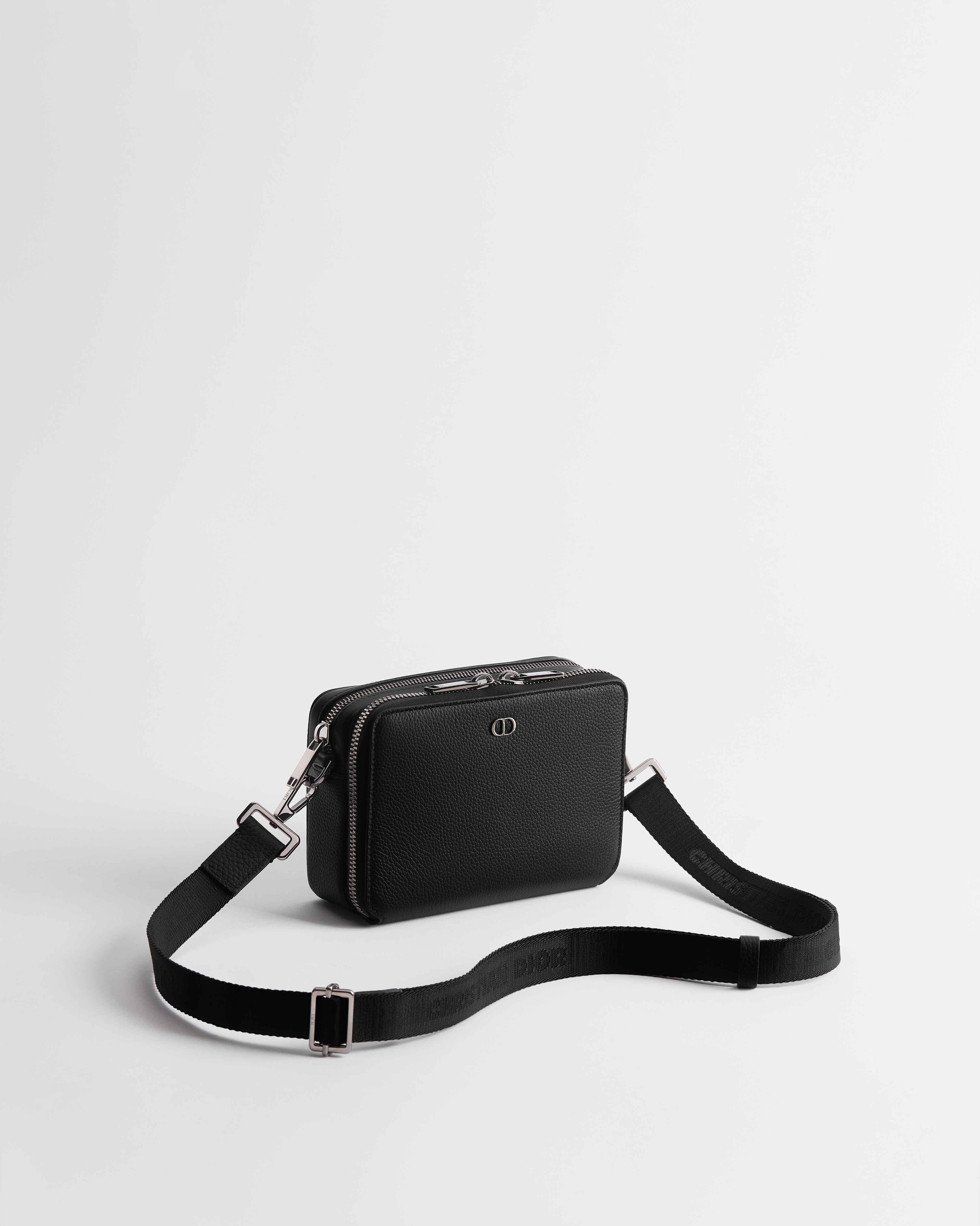 CD Icon 拉鏈小袋連肩帶 黑色顆粒小牛皮 E03