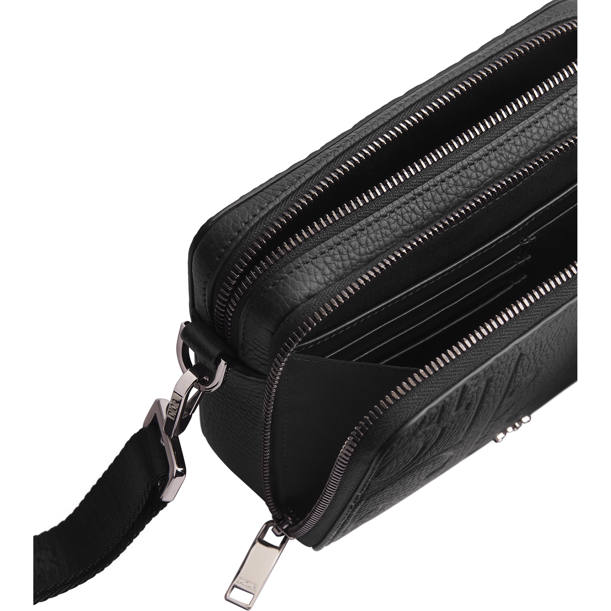Zipped Pouch with Strap Black Dior Gravity Leather E06