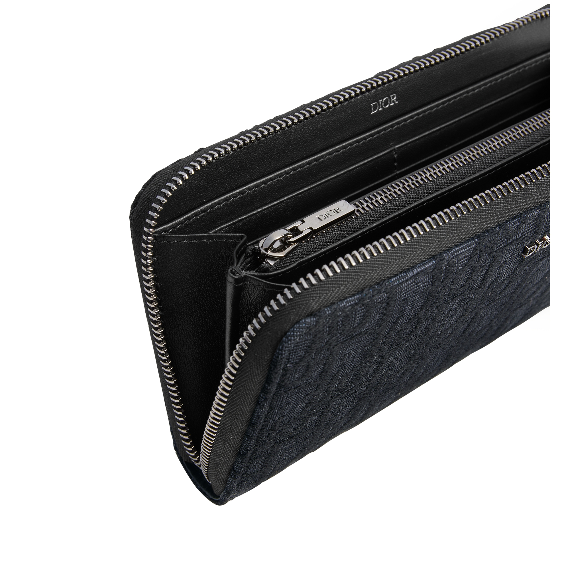 Zipped Long Wallet Black Dior Oblique Jacquard E07