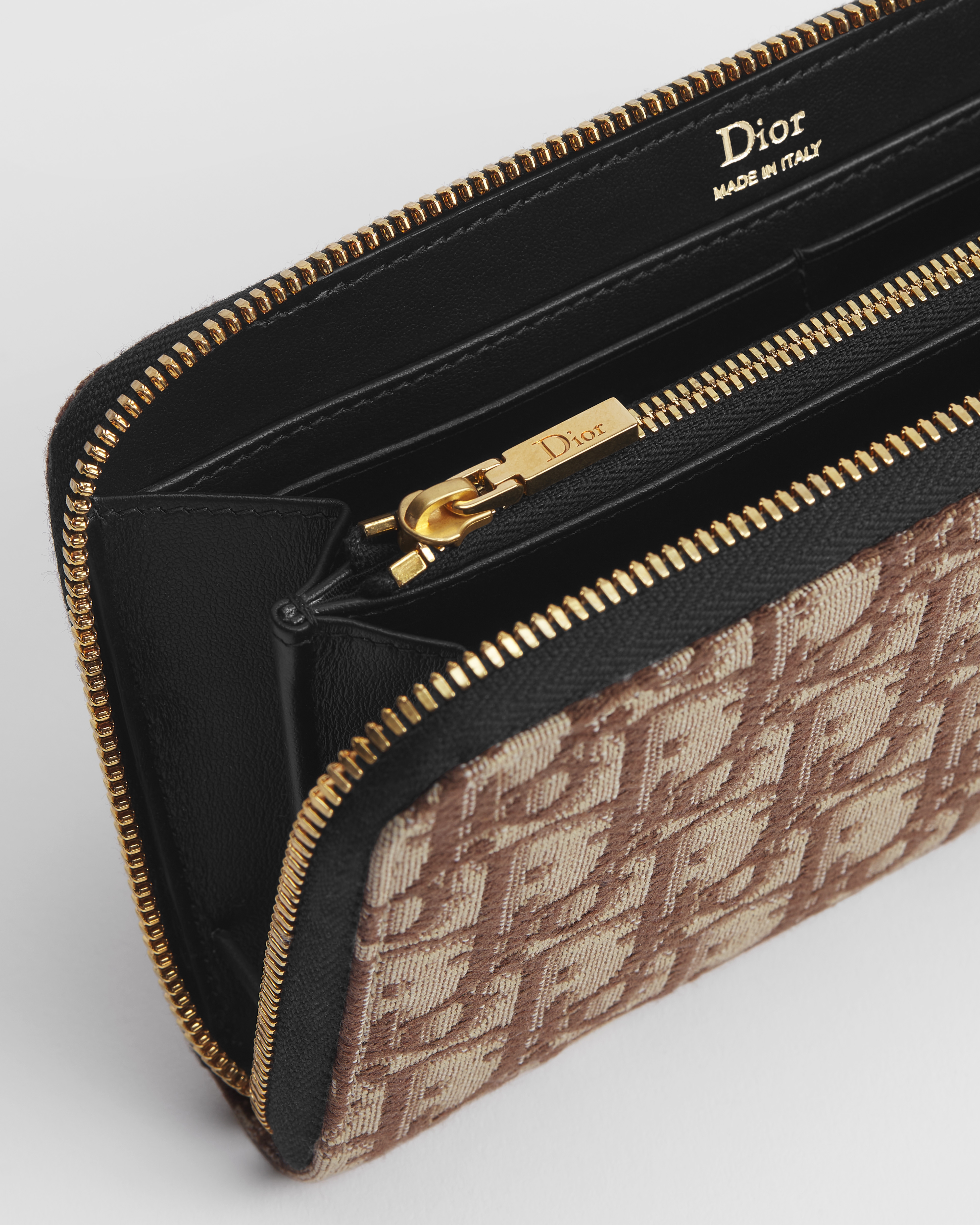 Lange portemonnee met rits Bruine Dior Oblique-Jacquard E06
