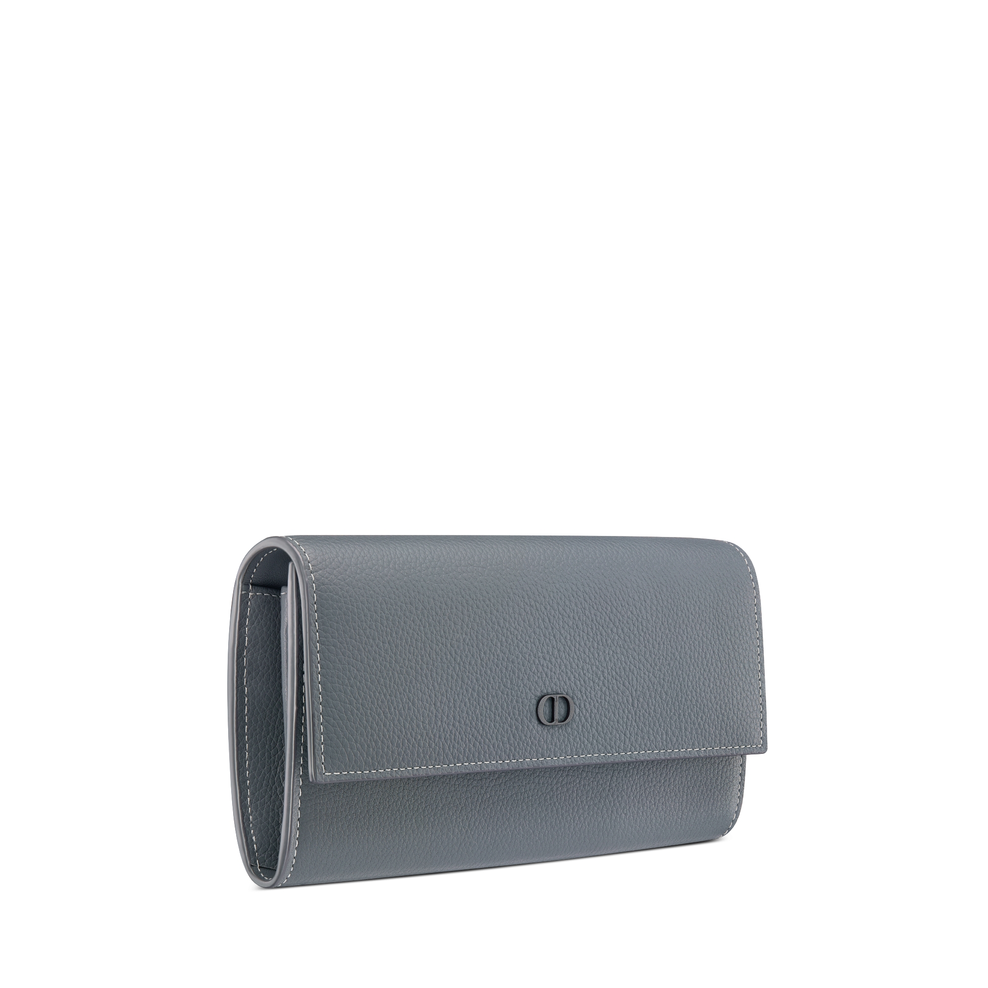 CD Icon Long Flap Wallet Deep Gray Grained Calfskin E03