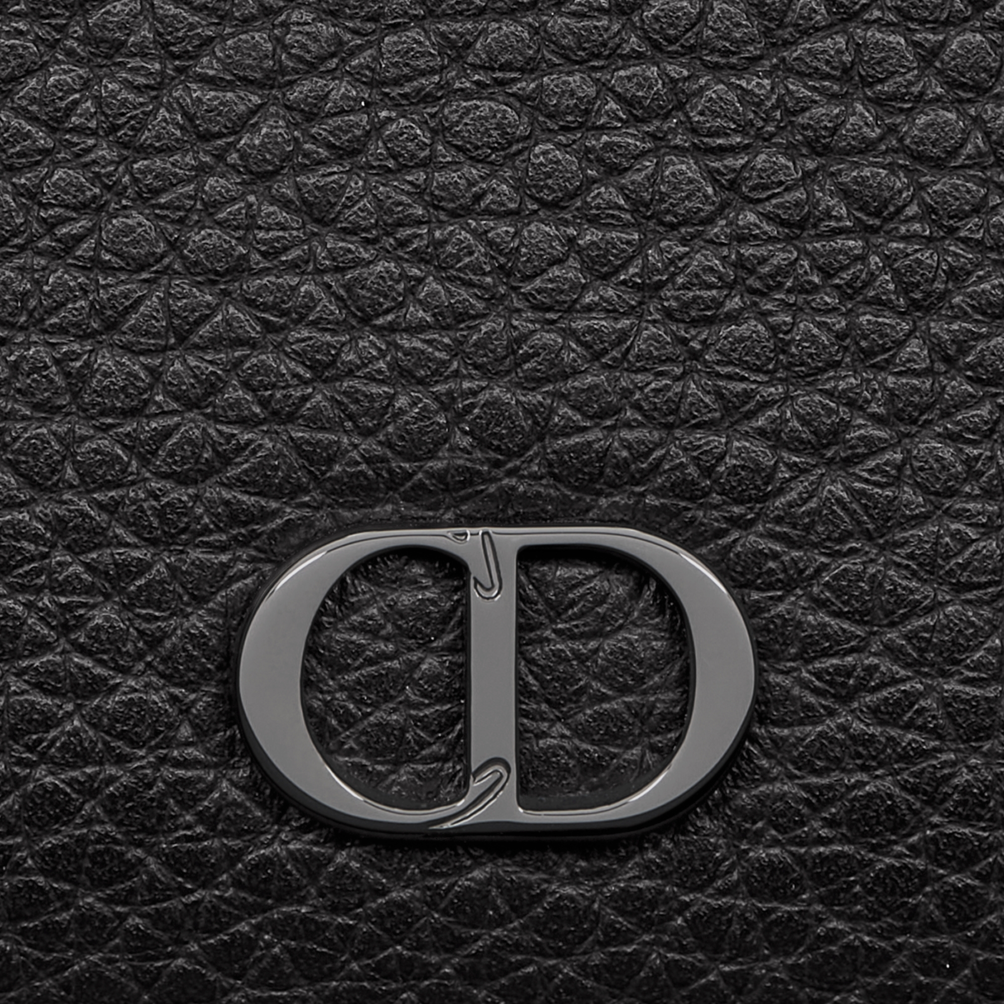 CD Icon 지퍼 동전 지갑 블랙 그레인 송아지 가죽 E09