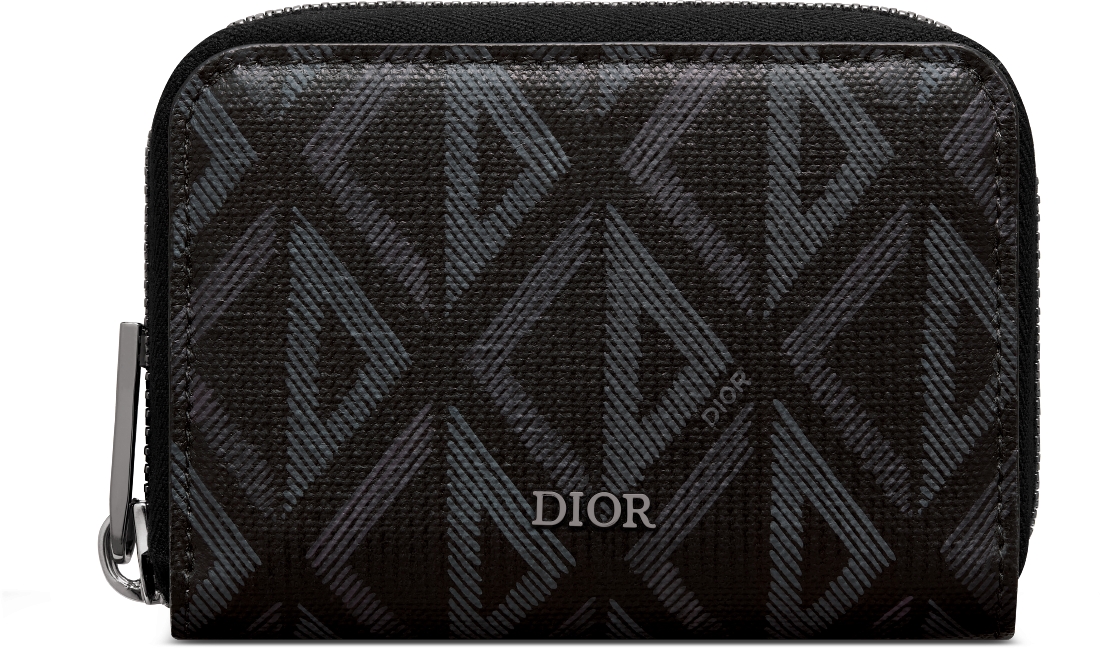 Zipped Coin Purse Black Coated Cotton Canvas with CD Diamond Print DIOR