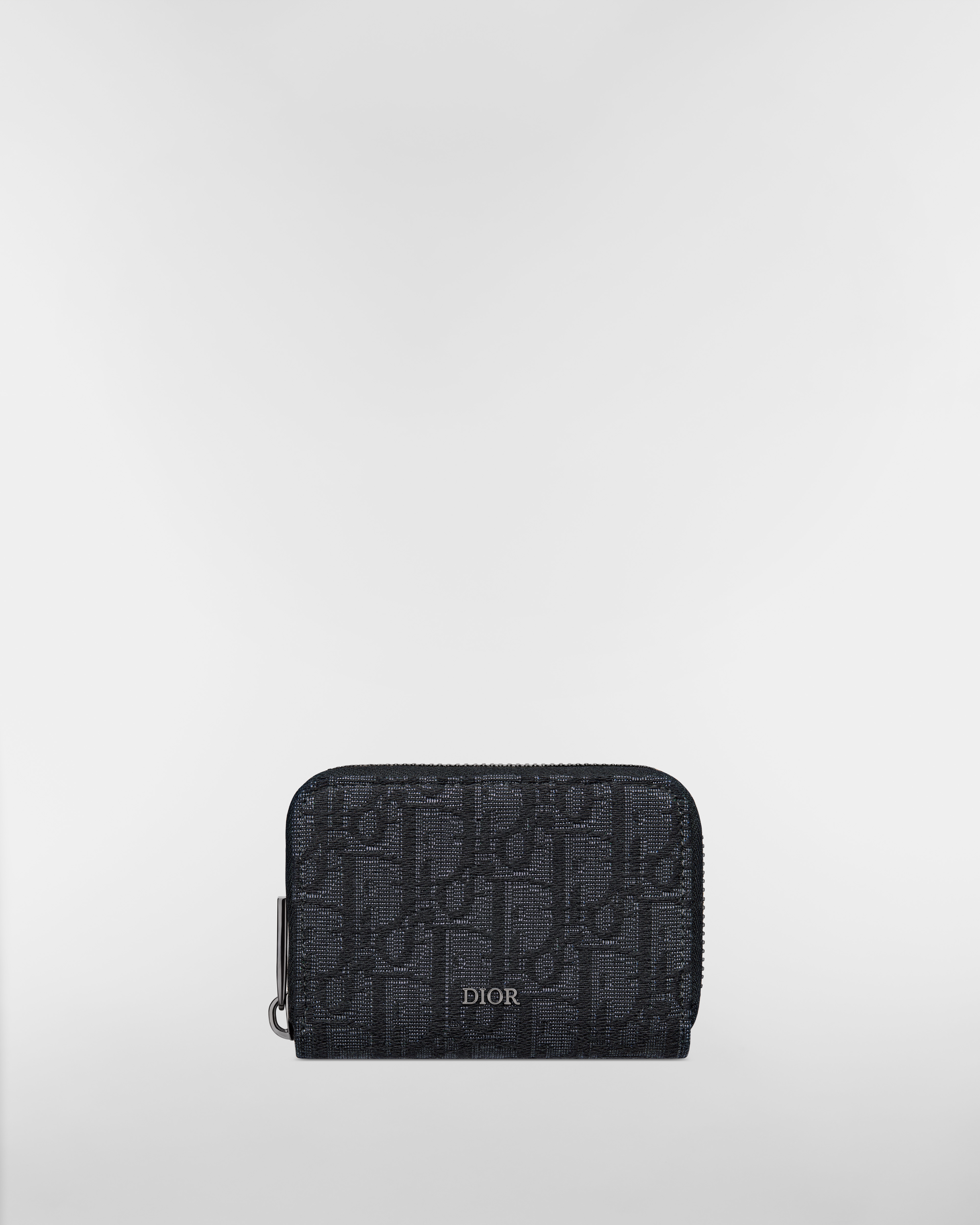 지퍼 동전 지갑 블랙 Dior Oblique 자카드 E01