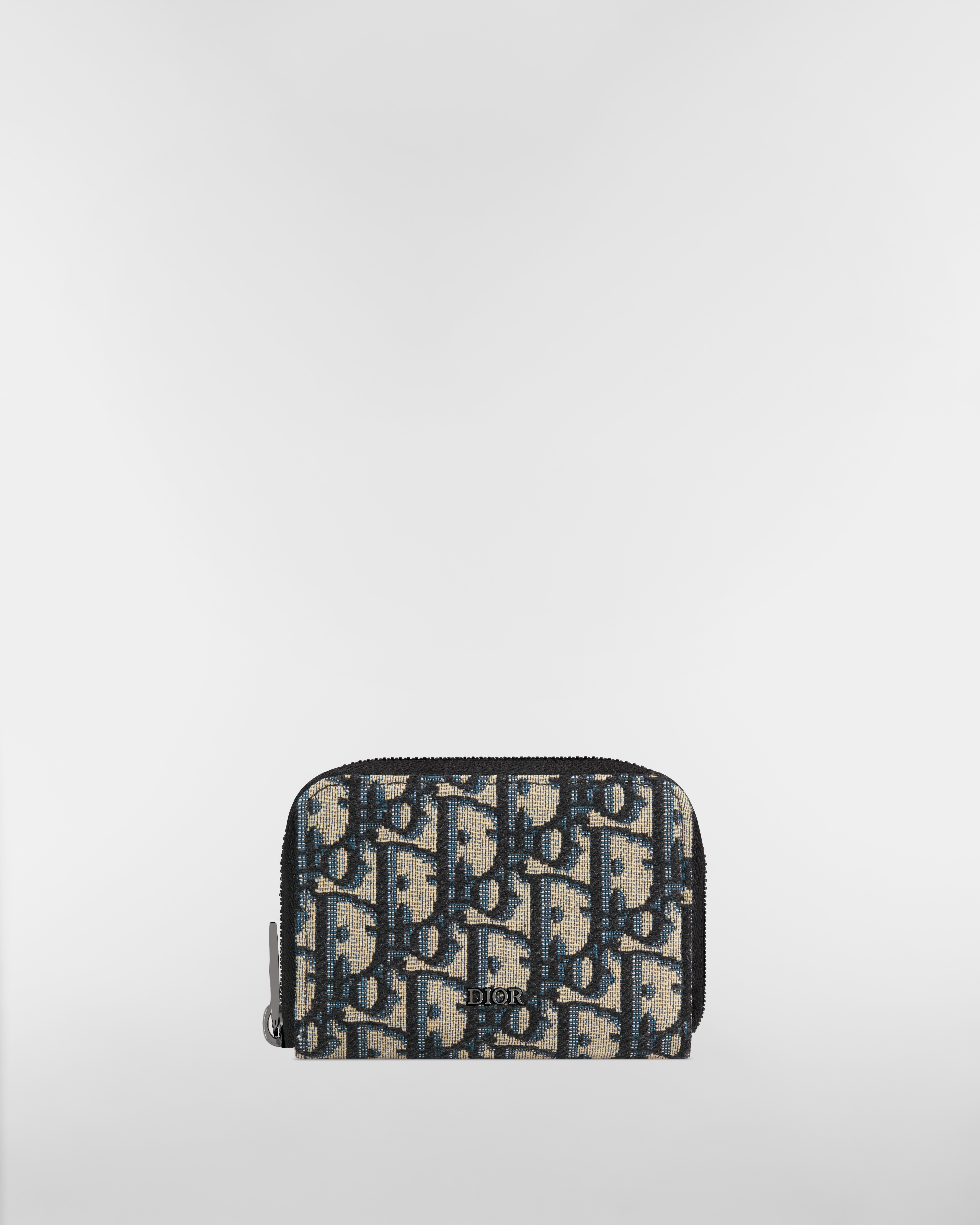 지퍼 동전 지갑 베이지 & 블랙 Dior Oblique 자카드 E01
