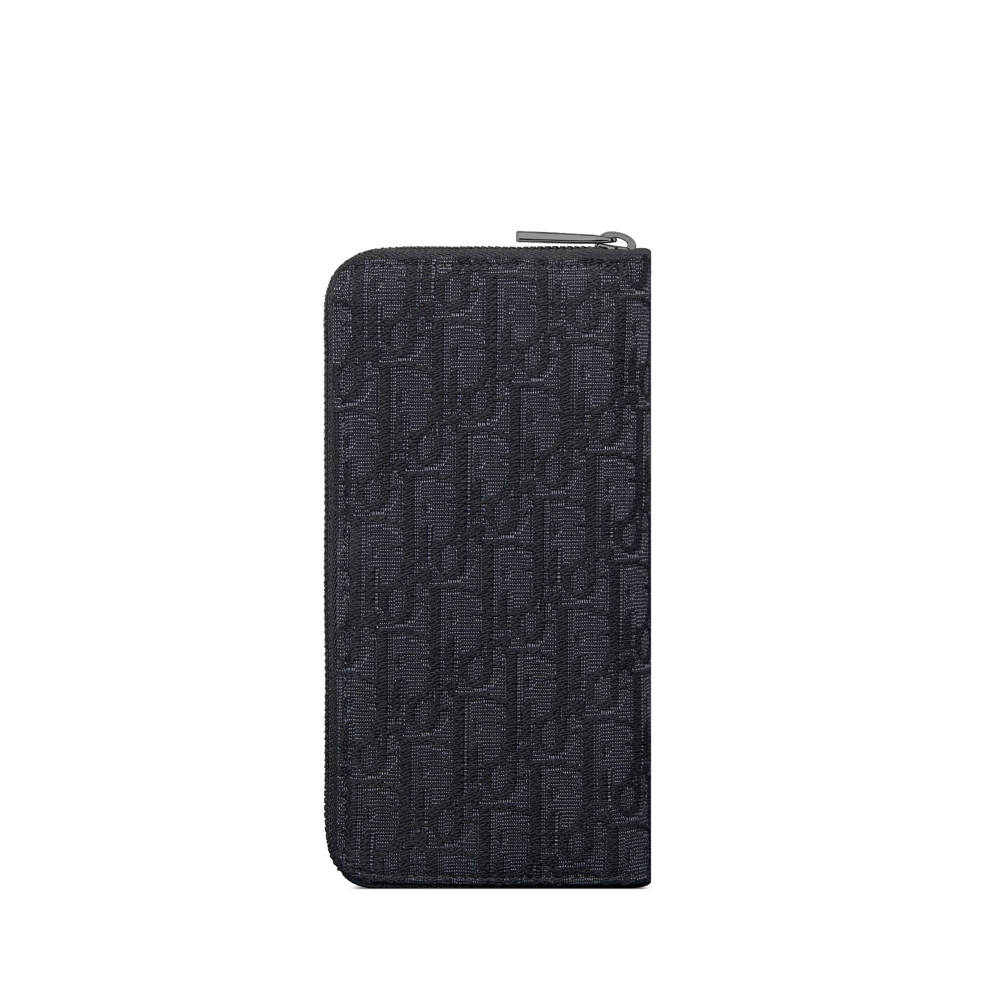 Portefeuille zippé long vertical Toile jacquard Dior Oblique noir E08