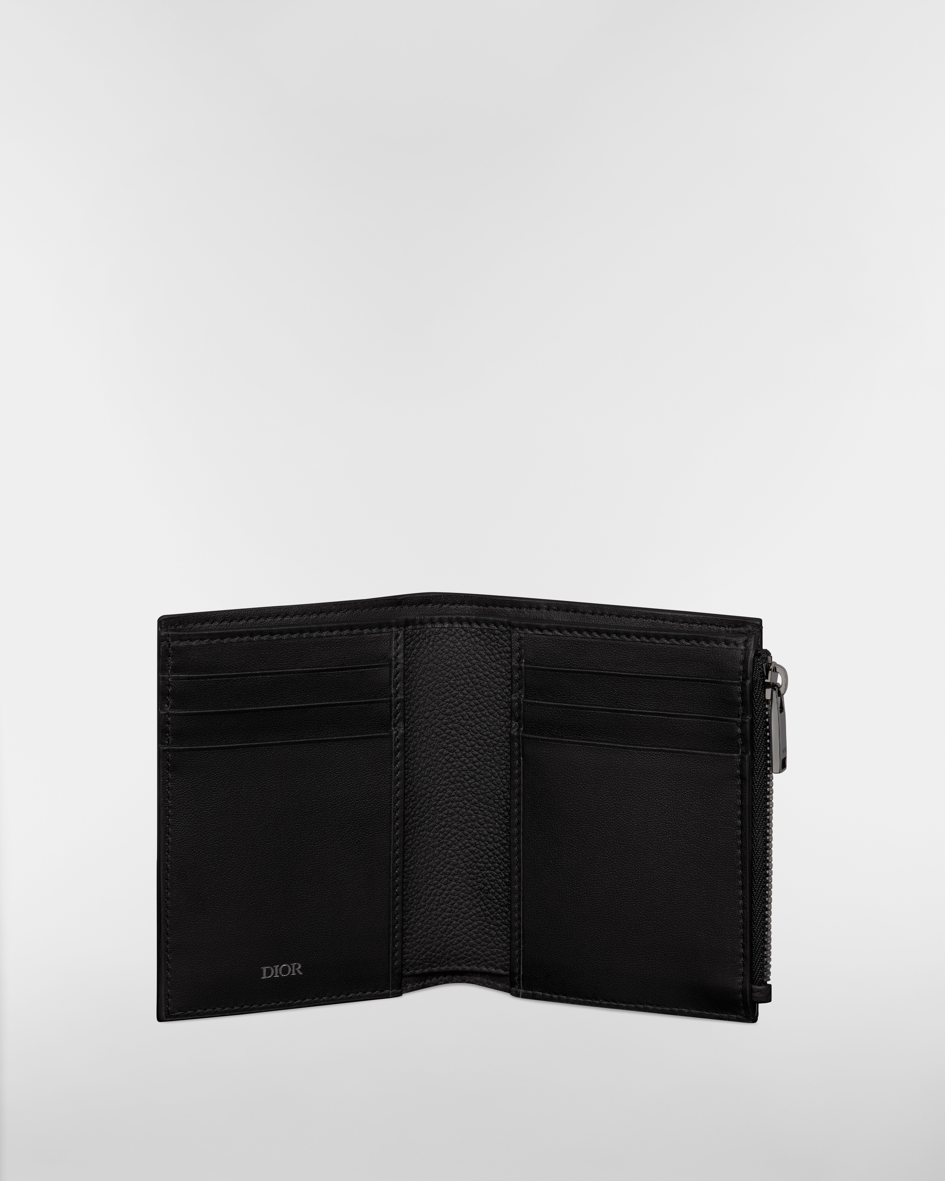 Porte-cartes compact vertical CD Icon Cuir de veau grainé noir E07