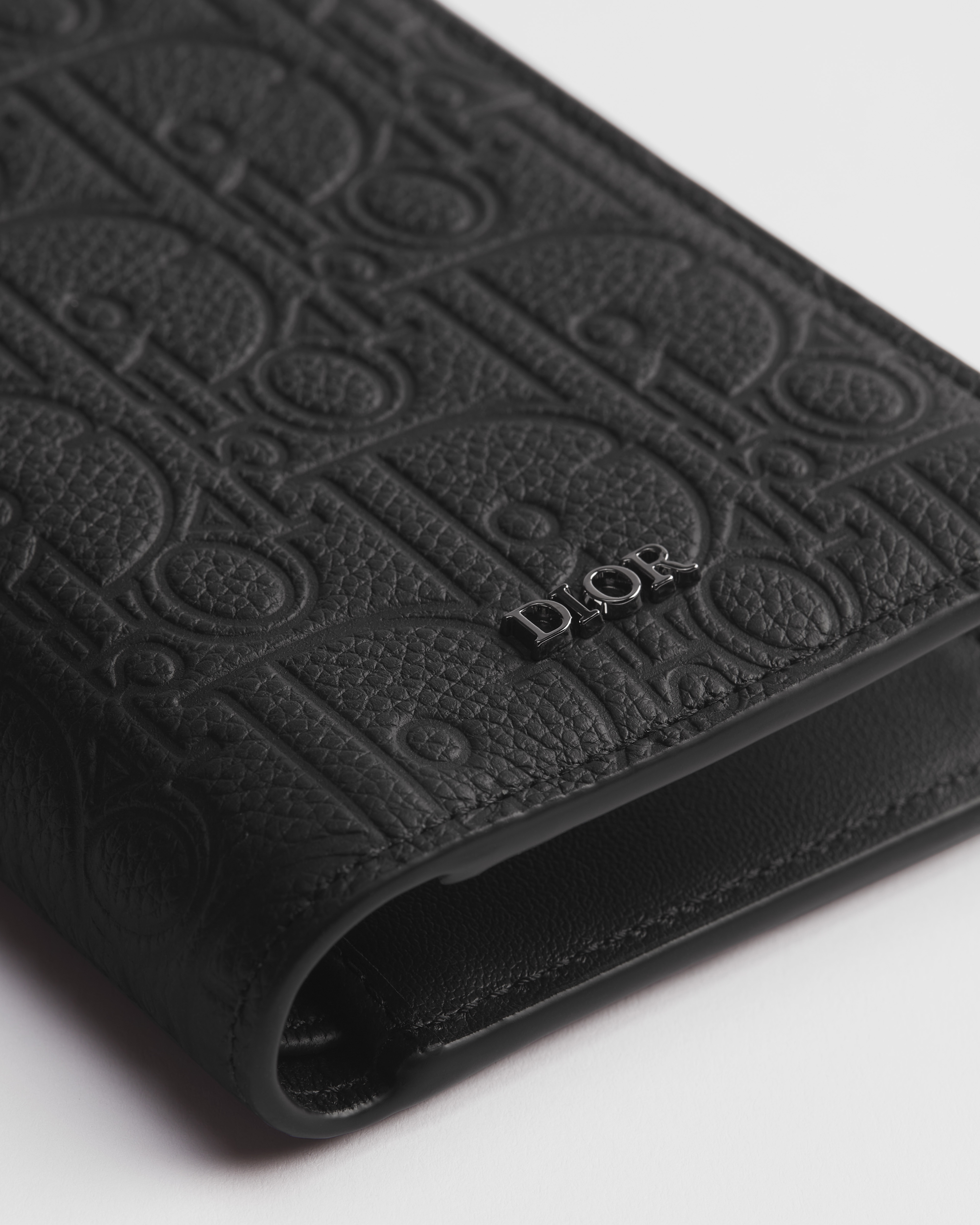 Vertical Compact Card Holder Black Dior Gravity Leather E09