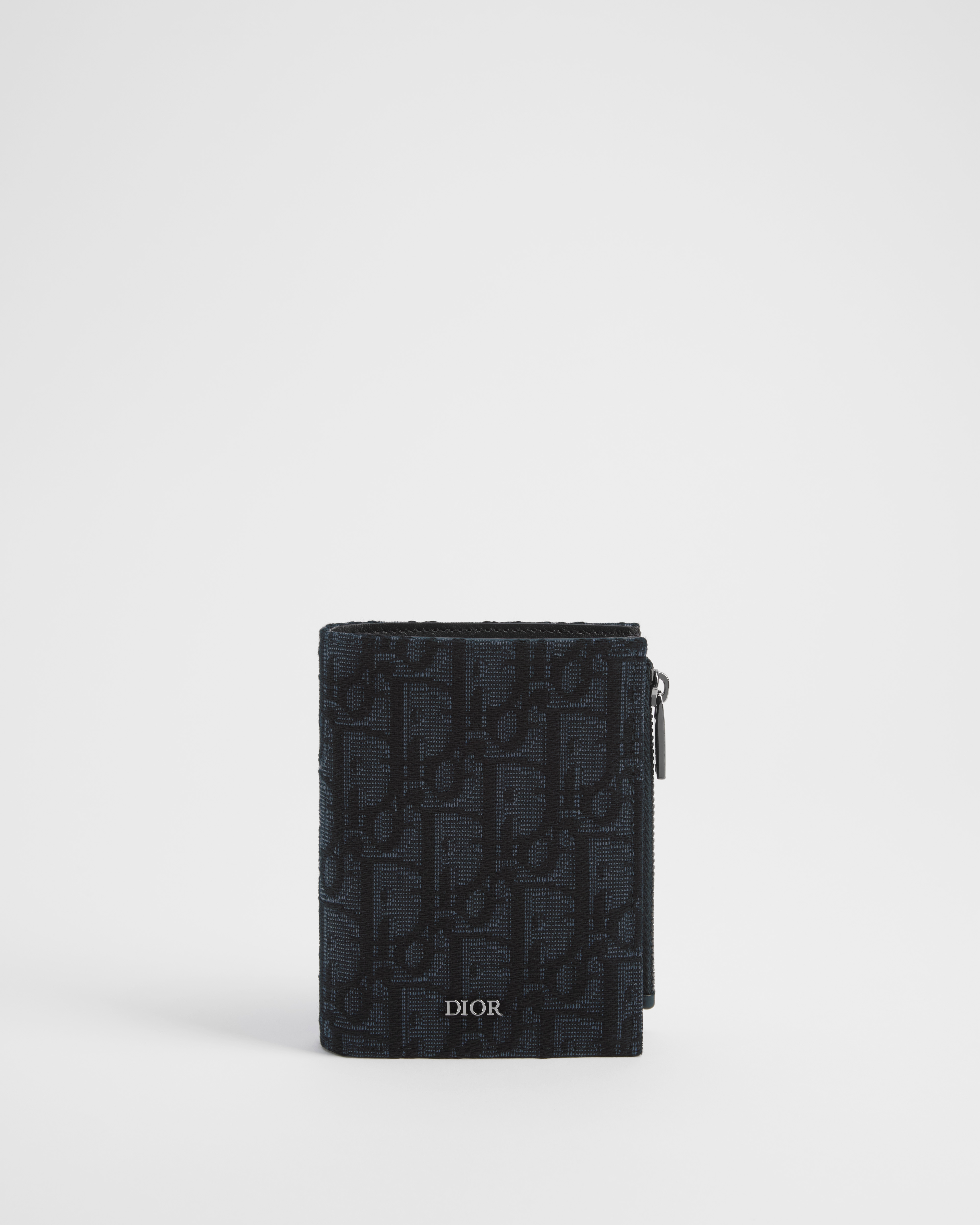 對折短夾 黑色 Dior Oblique 緹花 E01