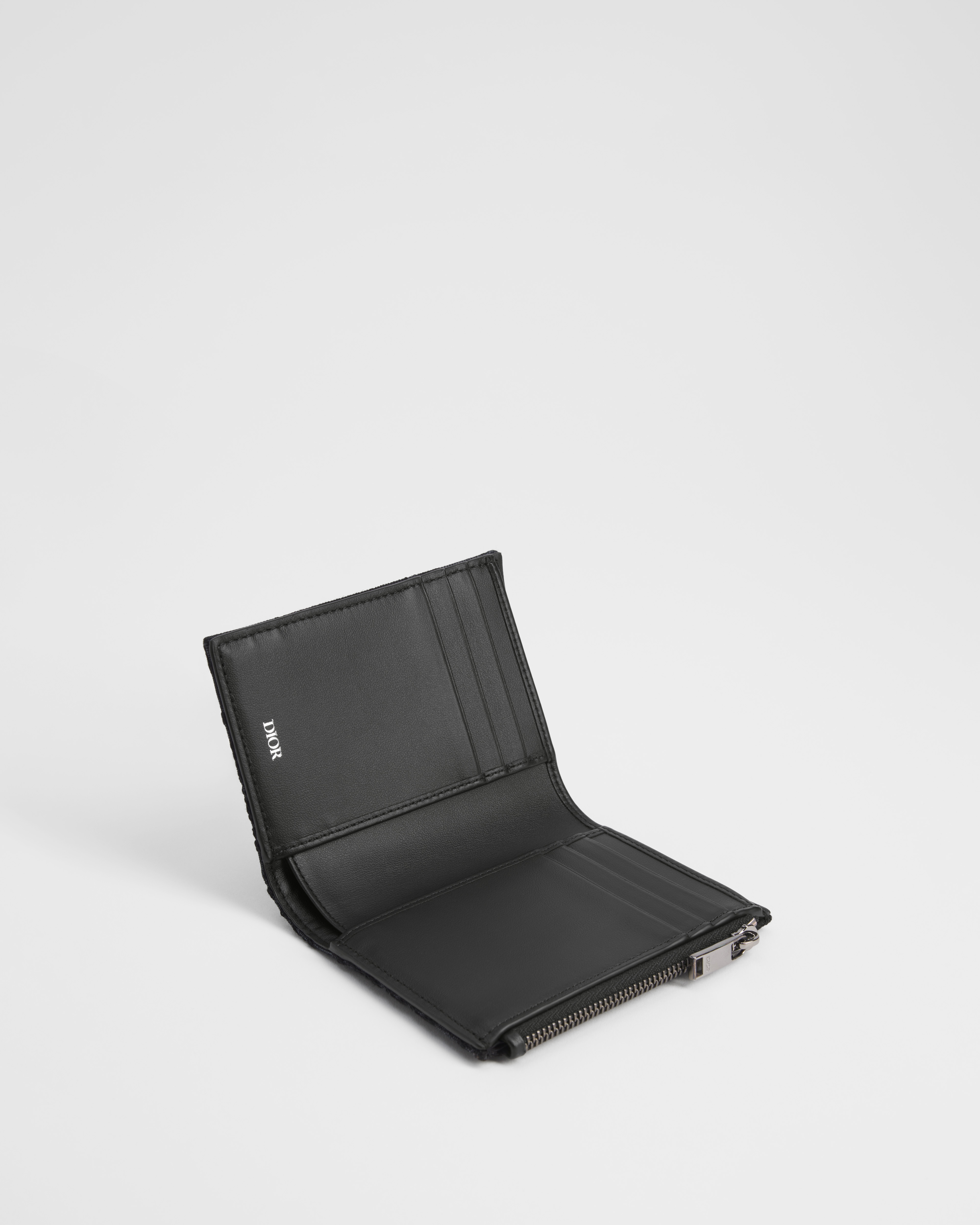 對折短夾 黑色 Dior Oblique 緹花 E07