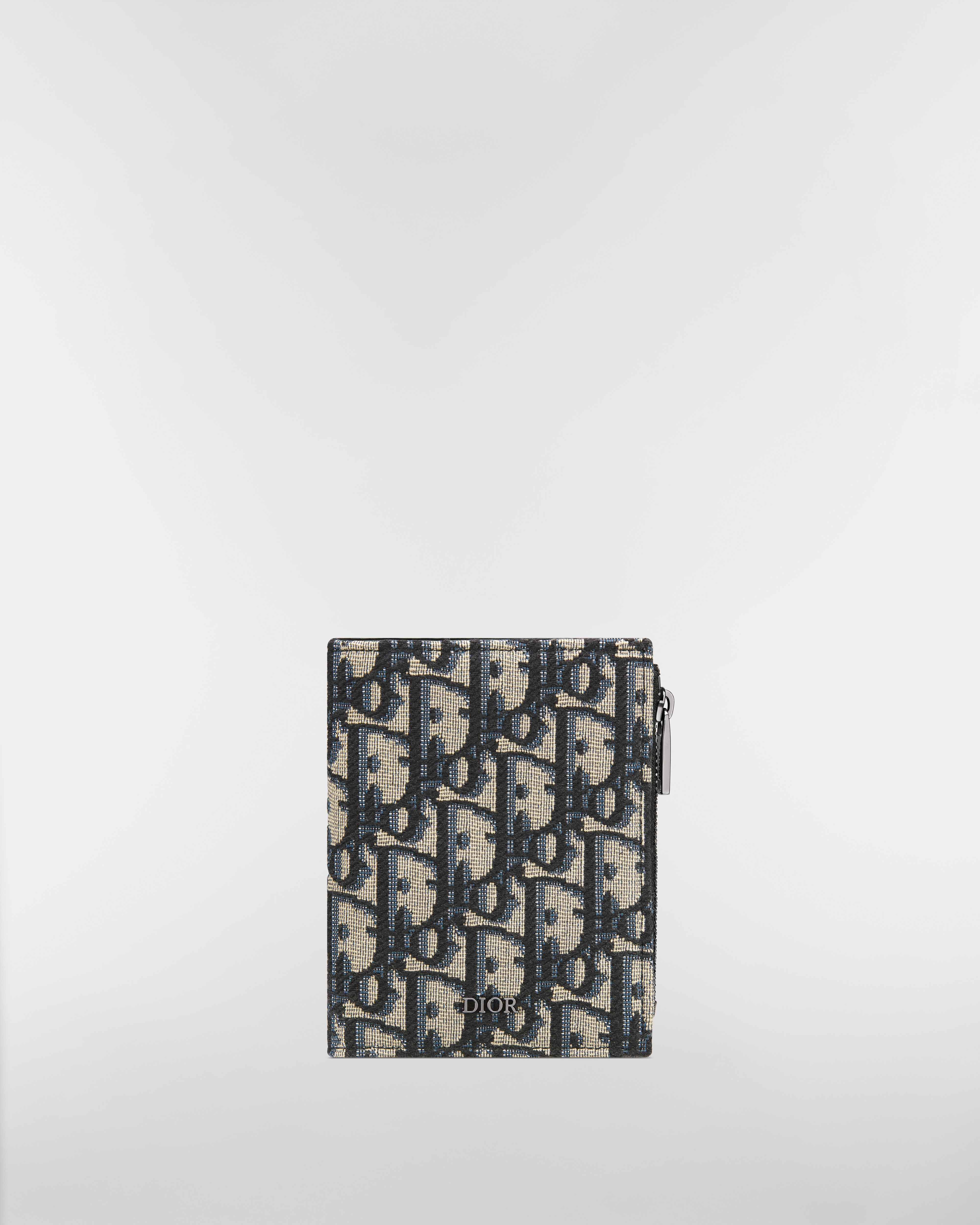 Vertical Compact Card Holder Beige and Black Dior Oblique Jacquard E01