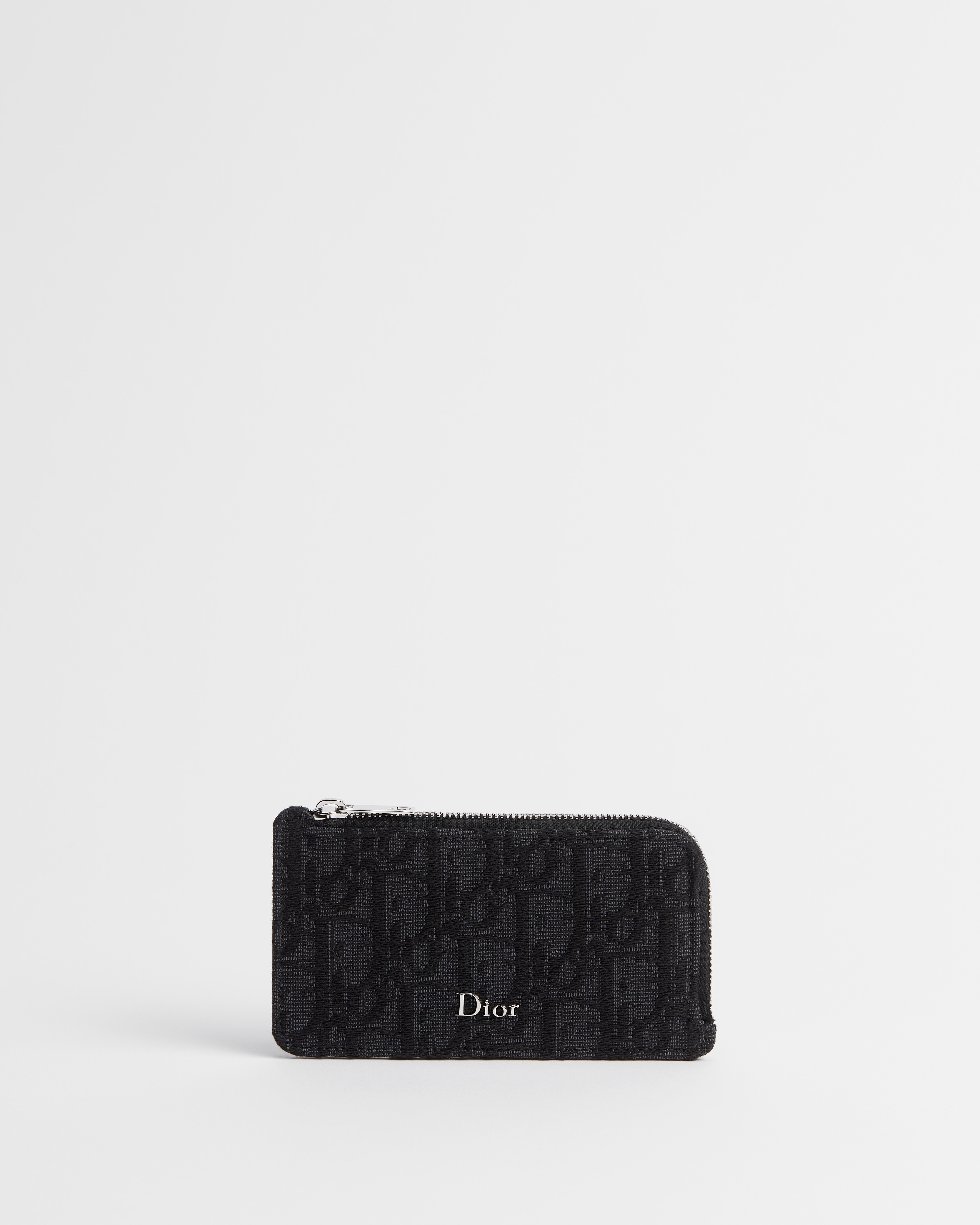 拉鏈卡片套 黑色 Dior Oblique 緹花 E01