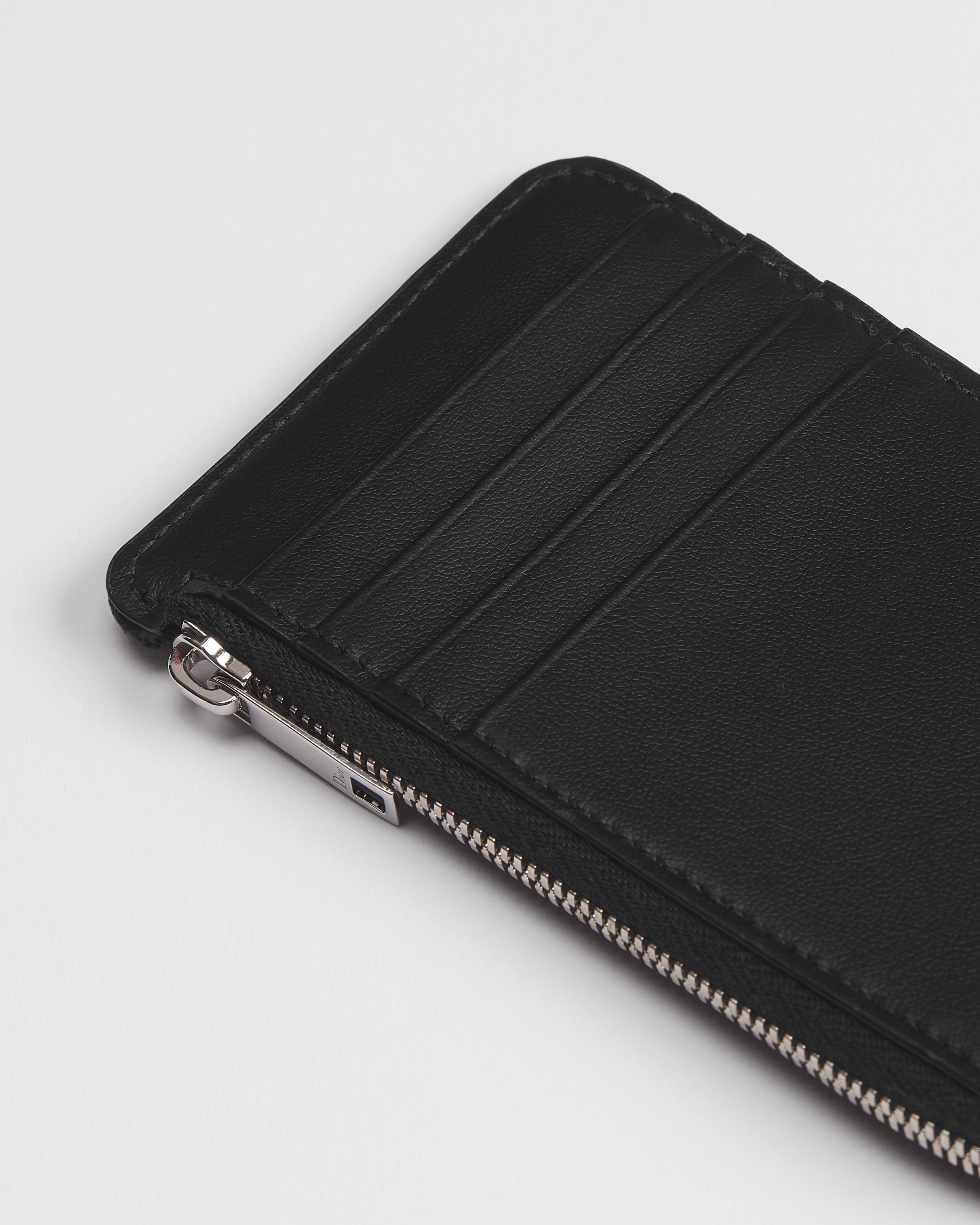 拉鏈卡片套 黑色 Dior Oblique 緹花 E09
