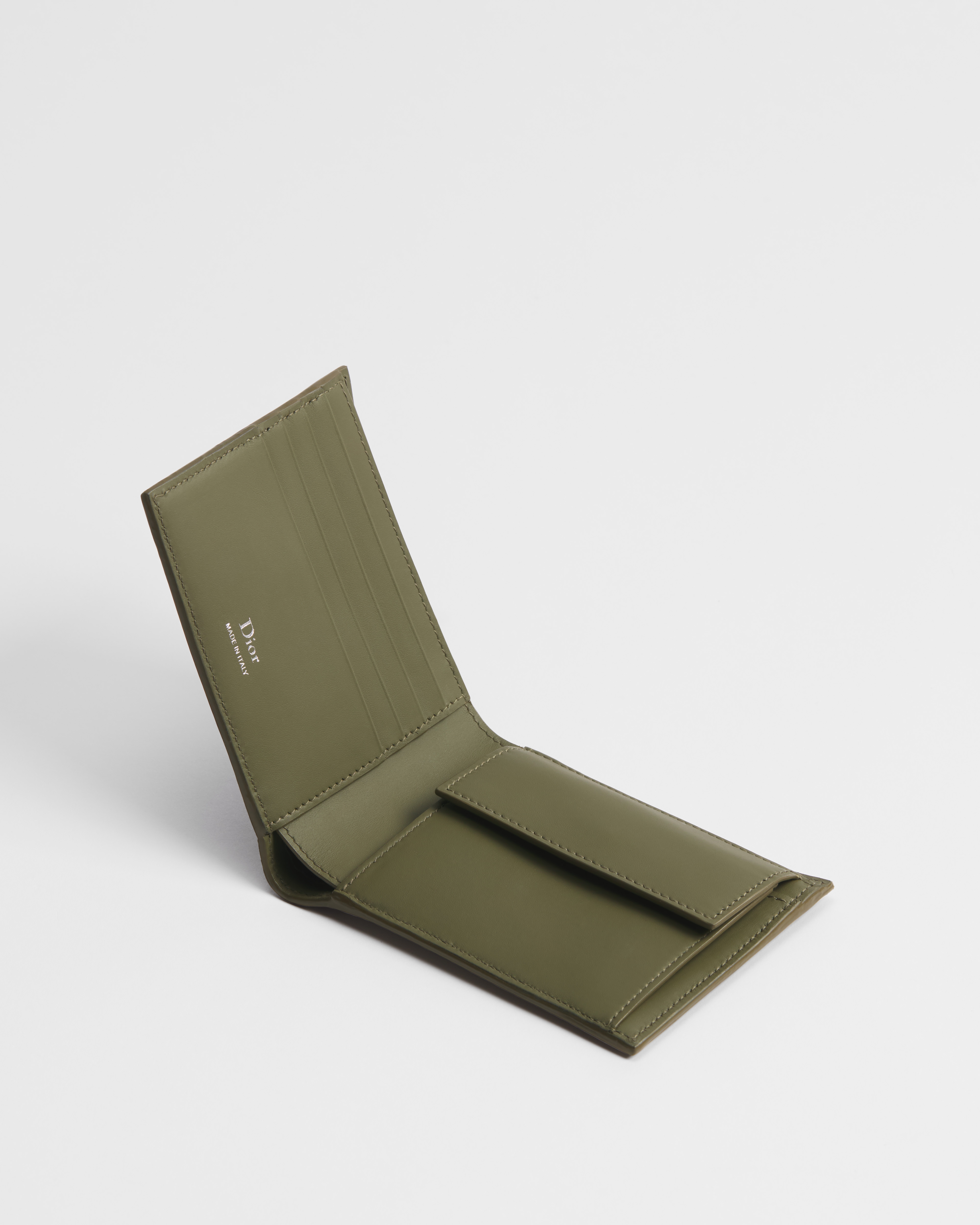 Wallet with Coin Pocket Khaki Dior Gravity Grained Leather E06