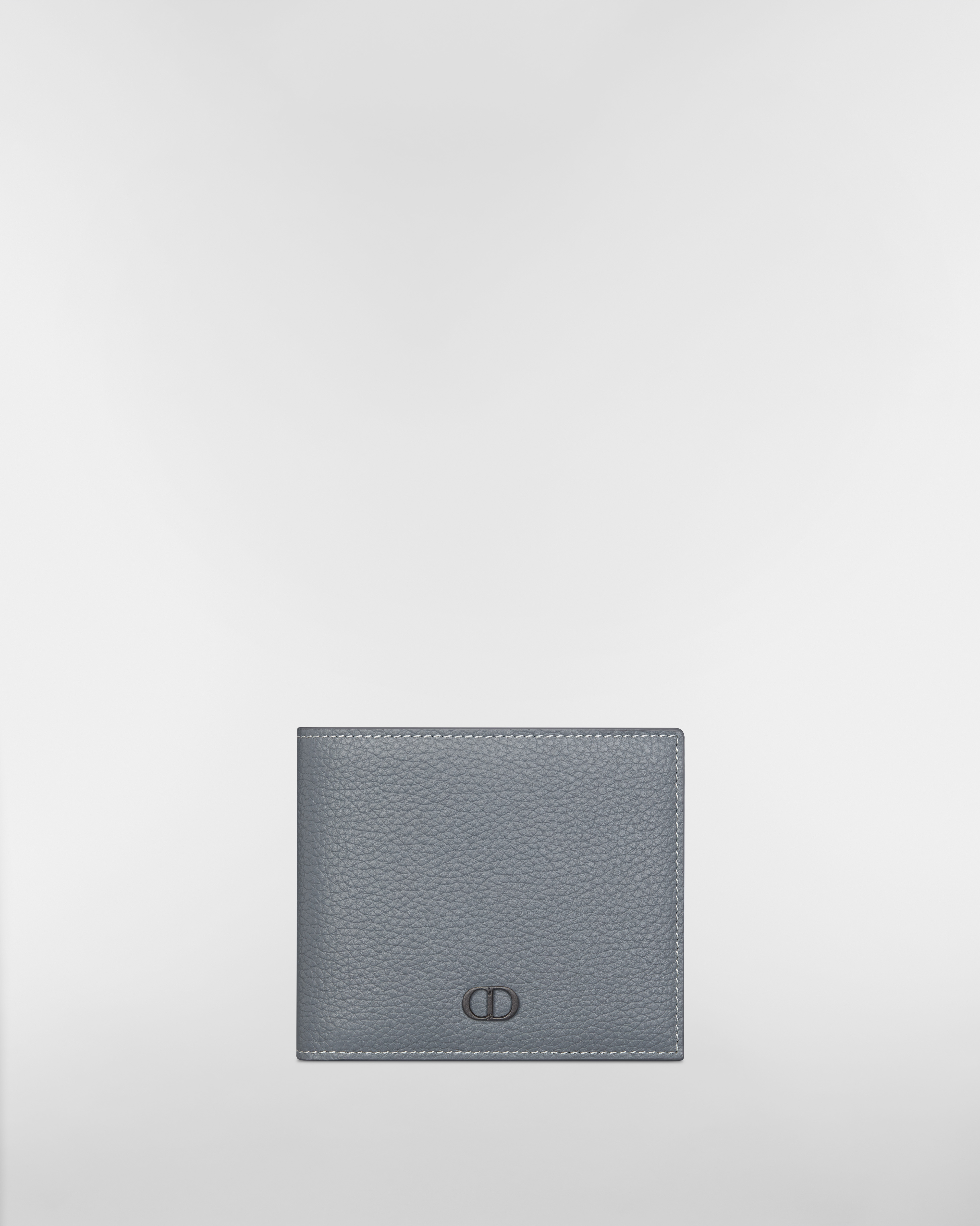 กระเป๋าสตางค์แบบพับสองทบ CD Icon หนังลูกวัวลายเกรนสีเทาเข้ม E01