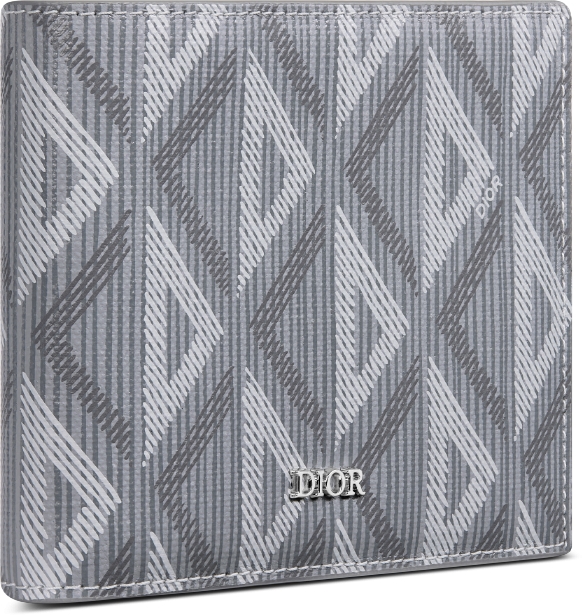 Bifold Wallet Dior Gray Coated Cotton Canvas with CD Diamond Print DIOR