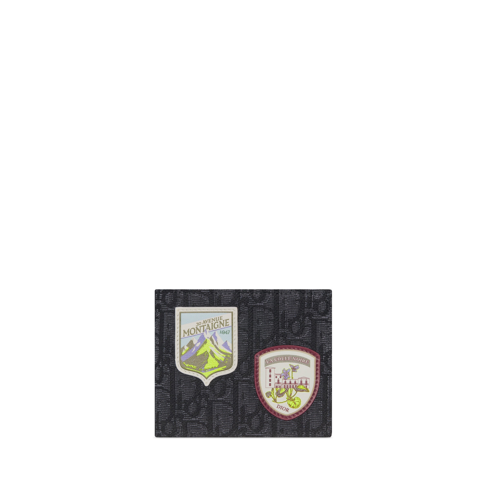 Bifold Wallet Black Dior Oblique Jacquard and Multicolor Dior Mountain Patches E01