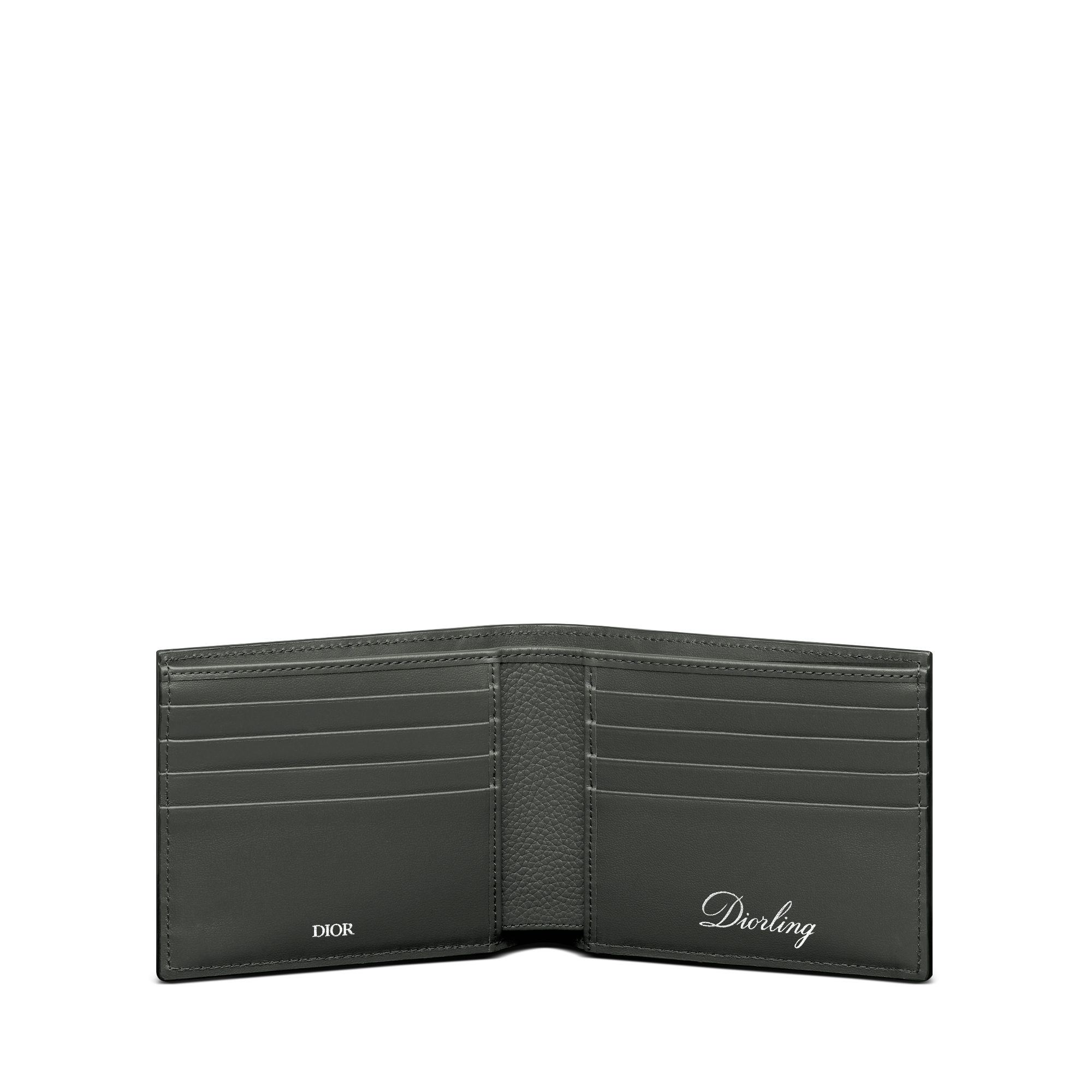 Diorling Bifold Wallet Silver-Tone Embossed Dior Oblique Fabric with Metallic Mirrored Effect E07