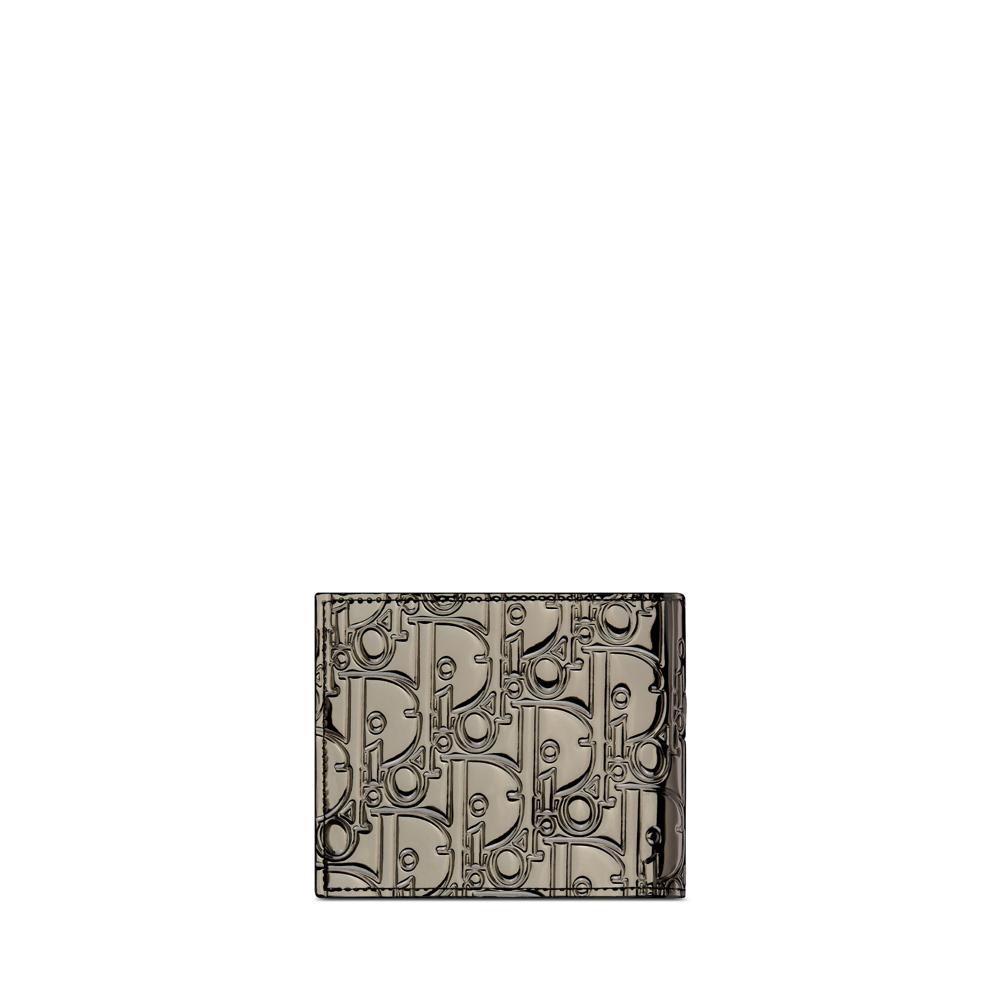 Diorling Bifold Wallet Silver-Tone Embossed Dior Oblique Fabric with Metallic Mirrored Effect E08