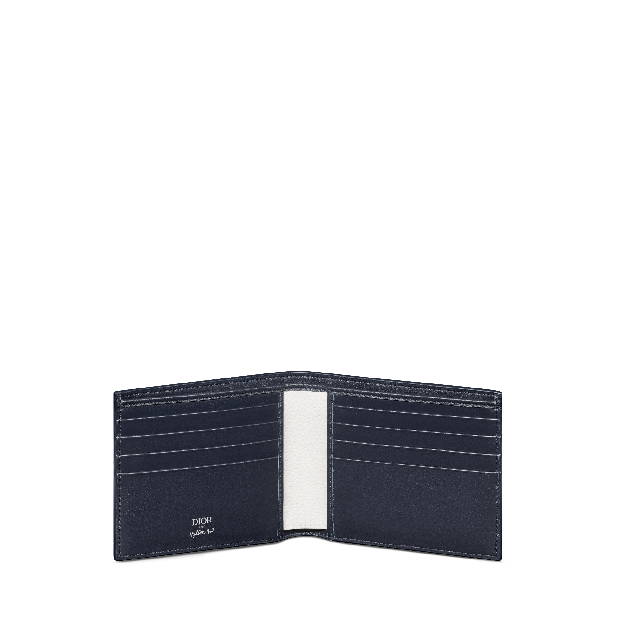 DIOR AND HYLTON NEL Bifold Wallet Navy Blue Grained Calfskin with White ...