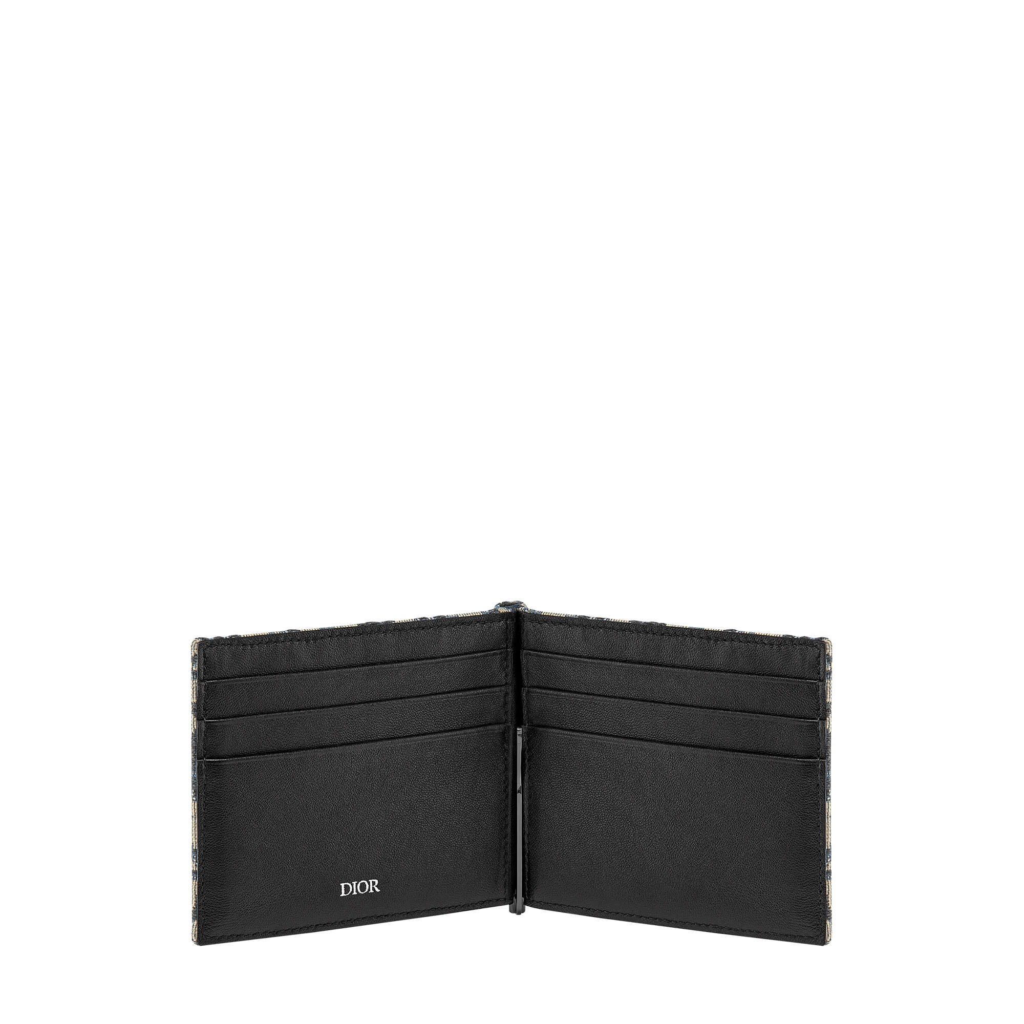 Wallet with Money Clip Beige and Black Dior Oblique Jacquard E07