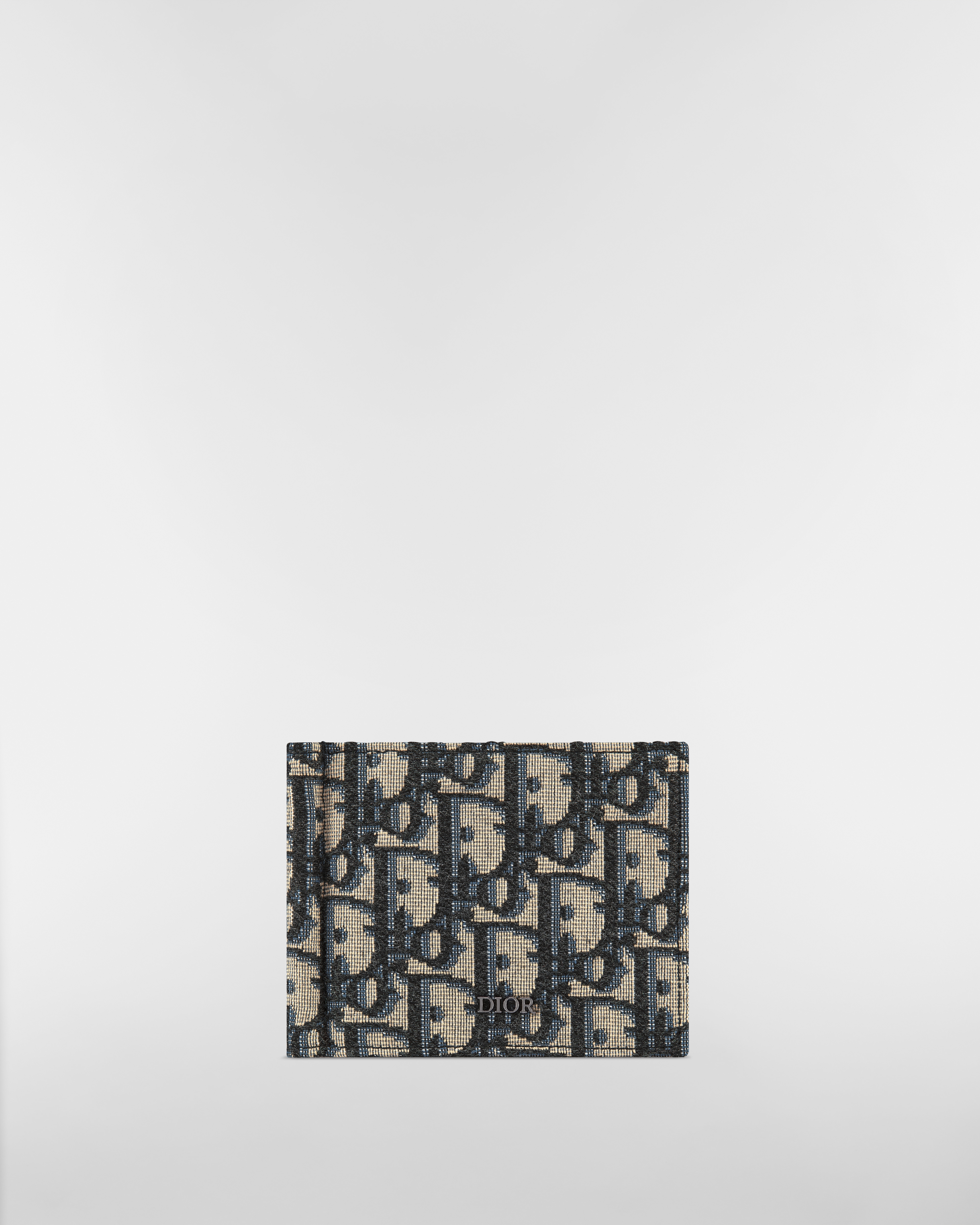 Cartera con pinza para billetes Dior Oblique en jacquard beige y negro E01