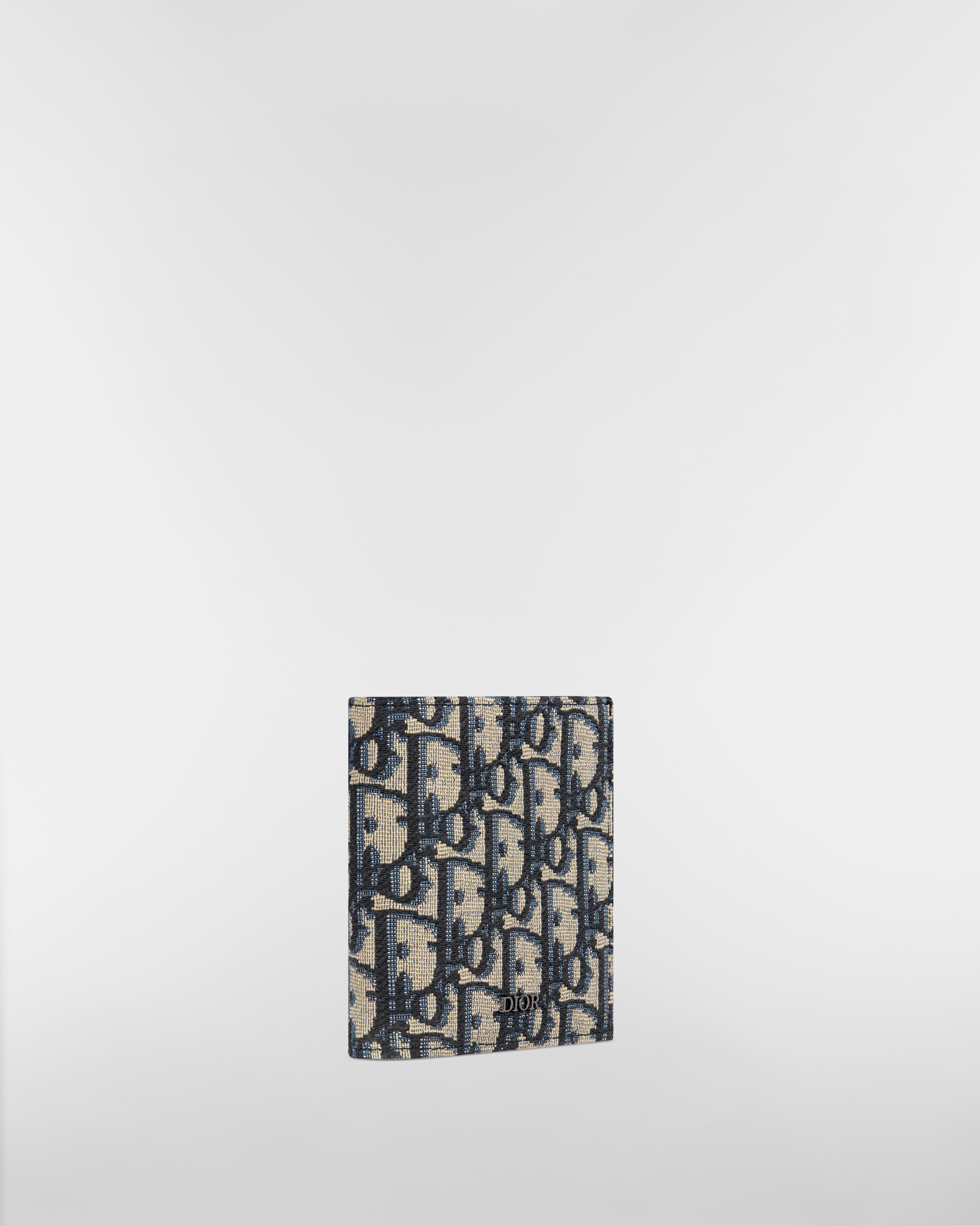 Portefeuille vertical à deux volets Toile jacquard Dior Oblique beige et noir E03