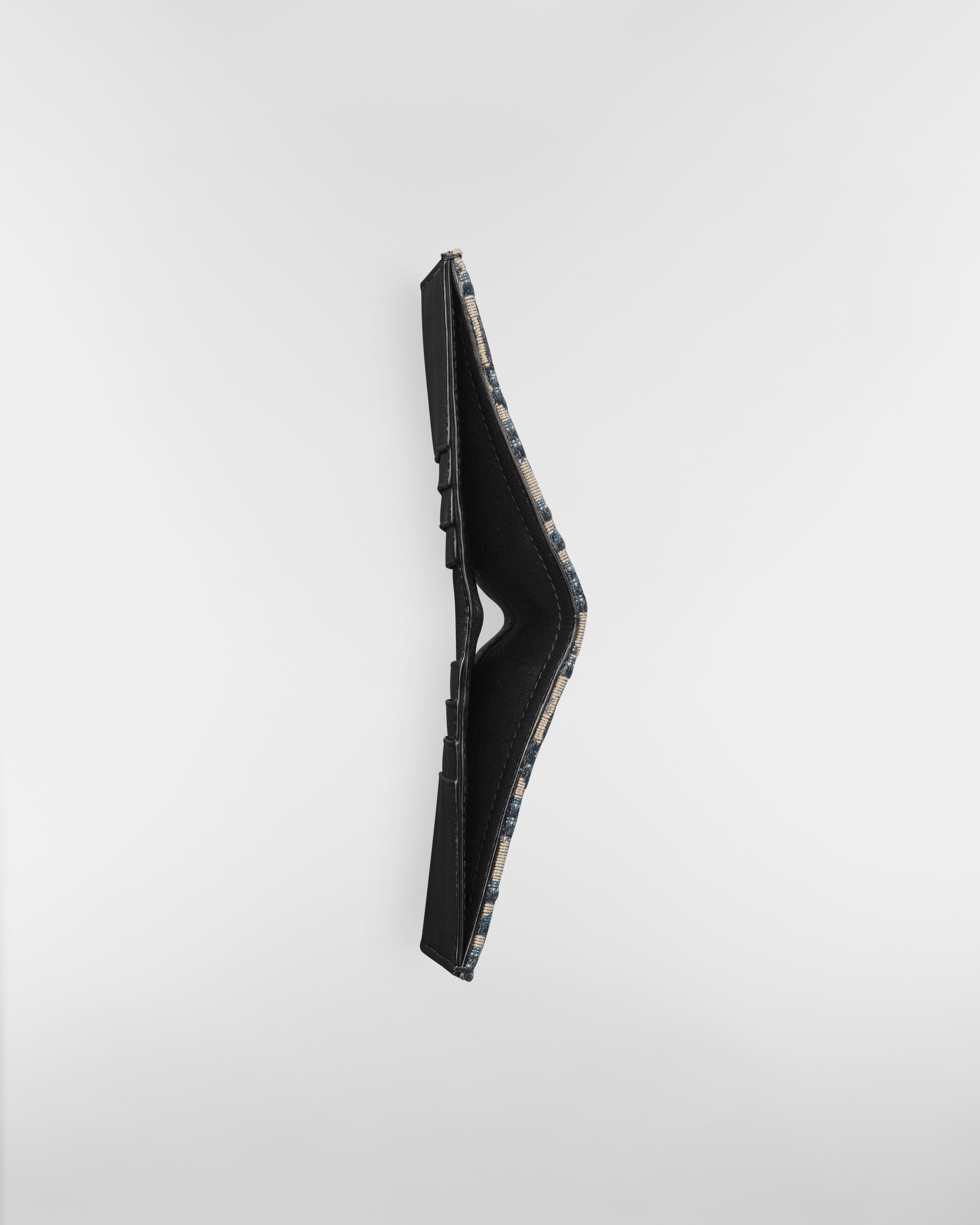 Portefeuille vertical à deux volets Toile jacquard Dior Oblique beige et noir E06