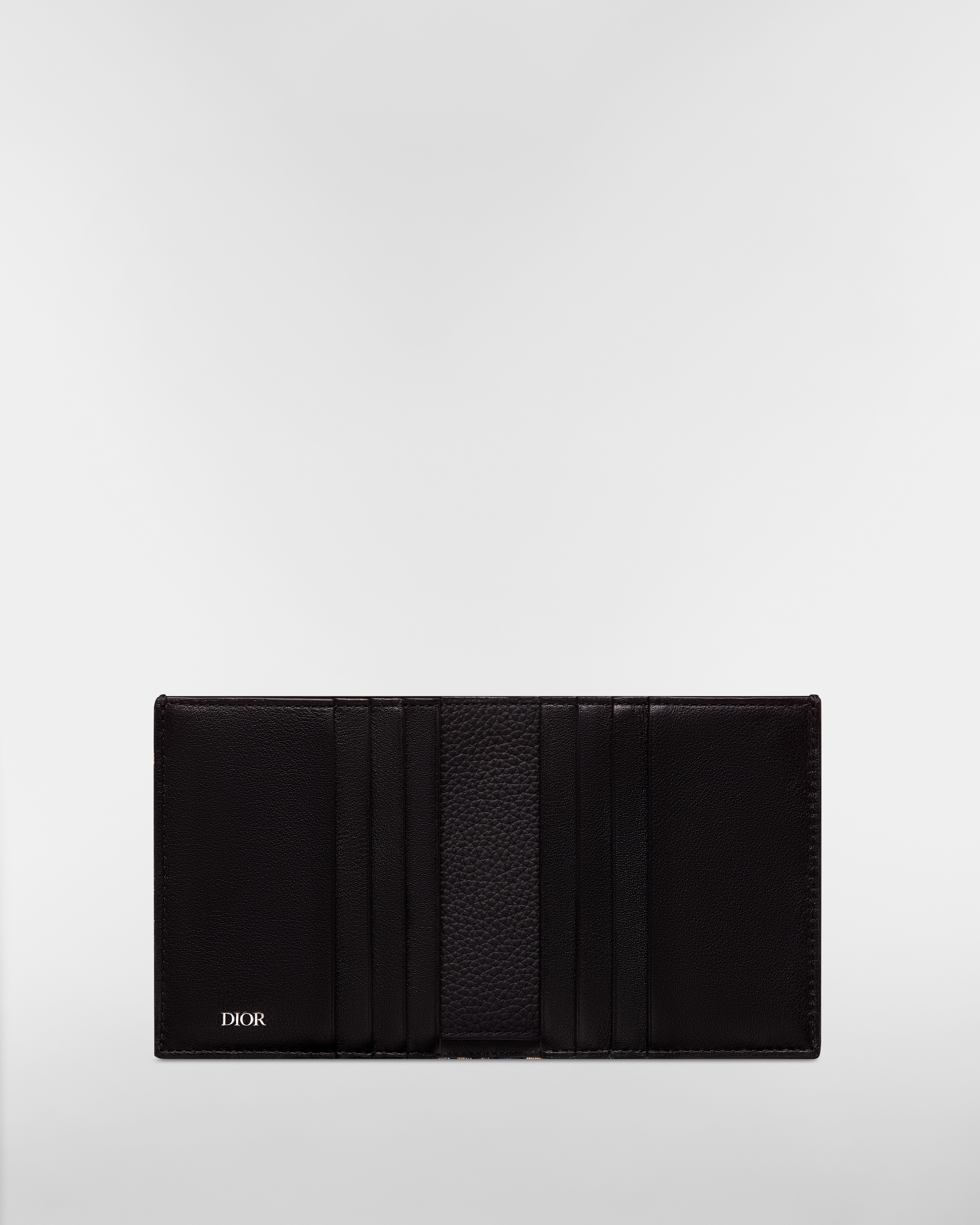 Portefeuille vertical à deux volets Toile jacquard Dior Oblique beige et noir E07