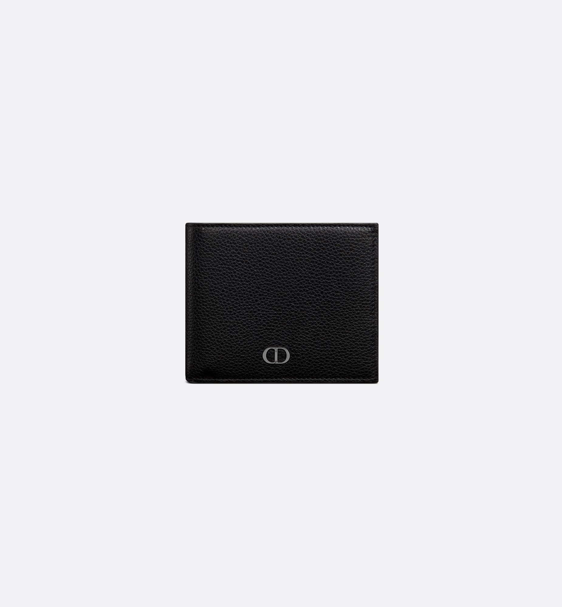 Compact Wallet Black Grained Calfskin with CD Icon Signature Compact Wallet Black Grained Calfskin with CD Icon Signature