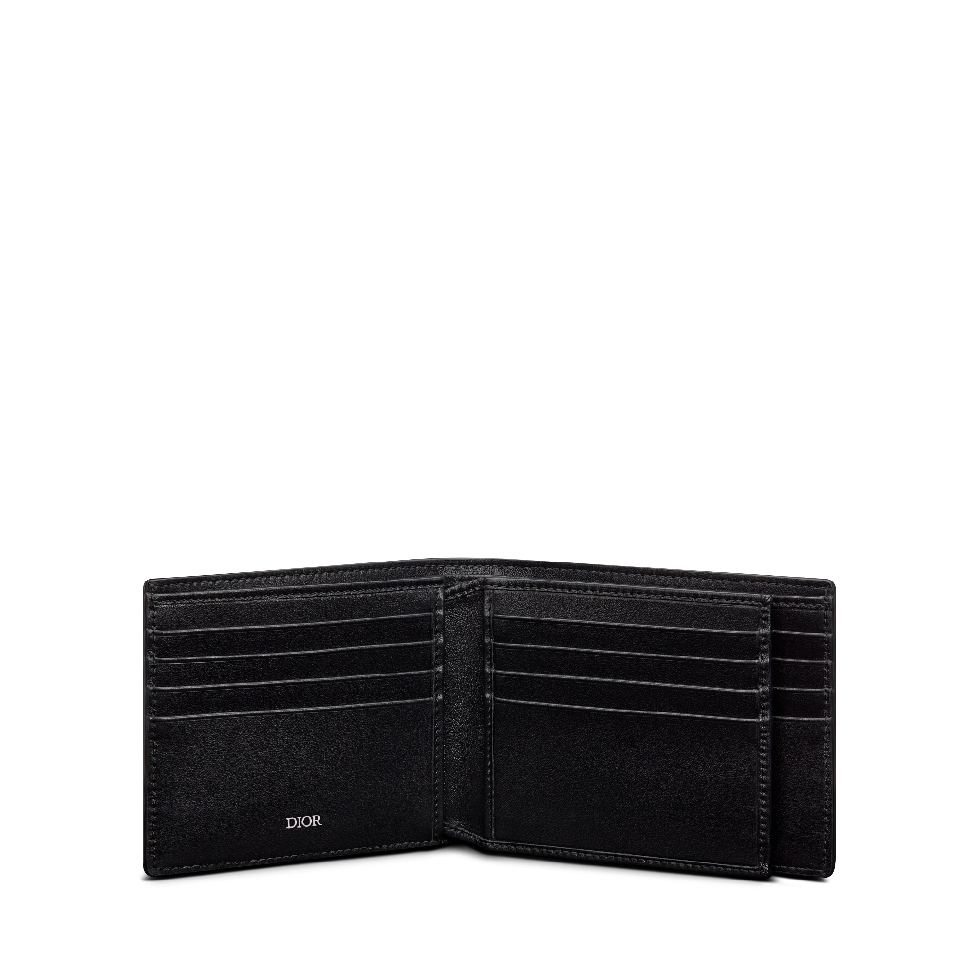 컴팩트 지갑 블랙 그레인 송아지 가죽 & CD Icon 시그니처 E07