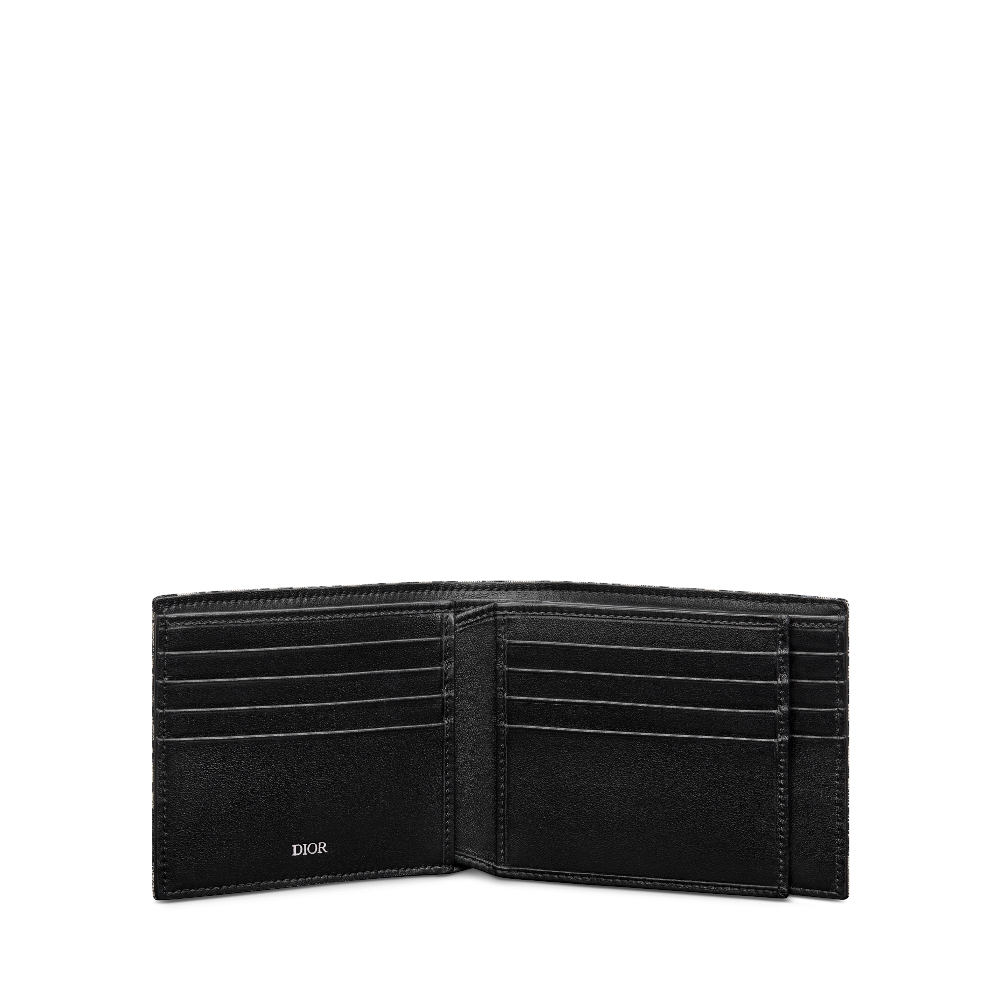 컴팩트 지갑 베이지 & 블랙 Dior Oblique 자카드 E07