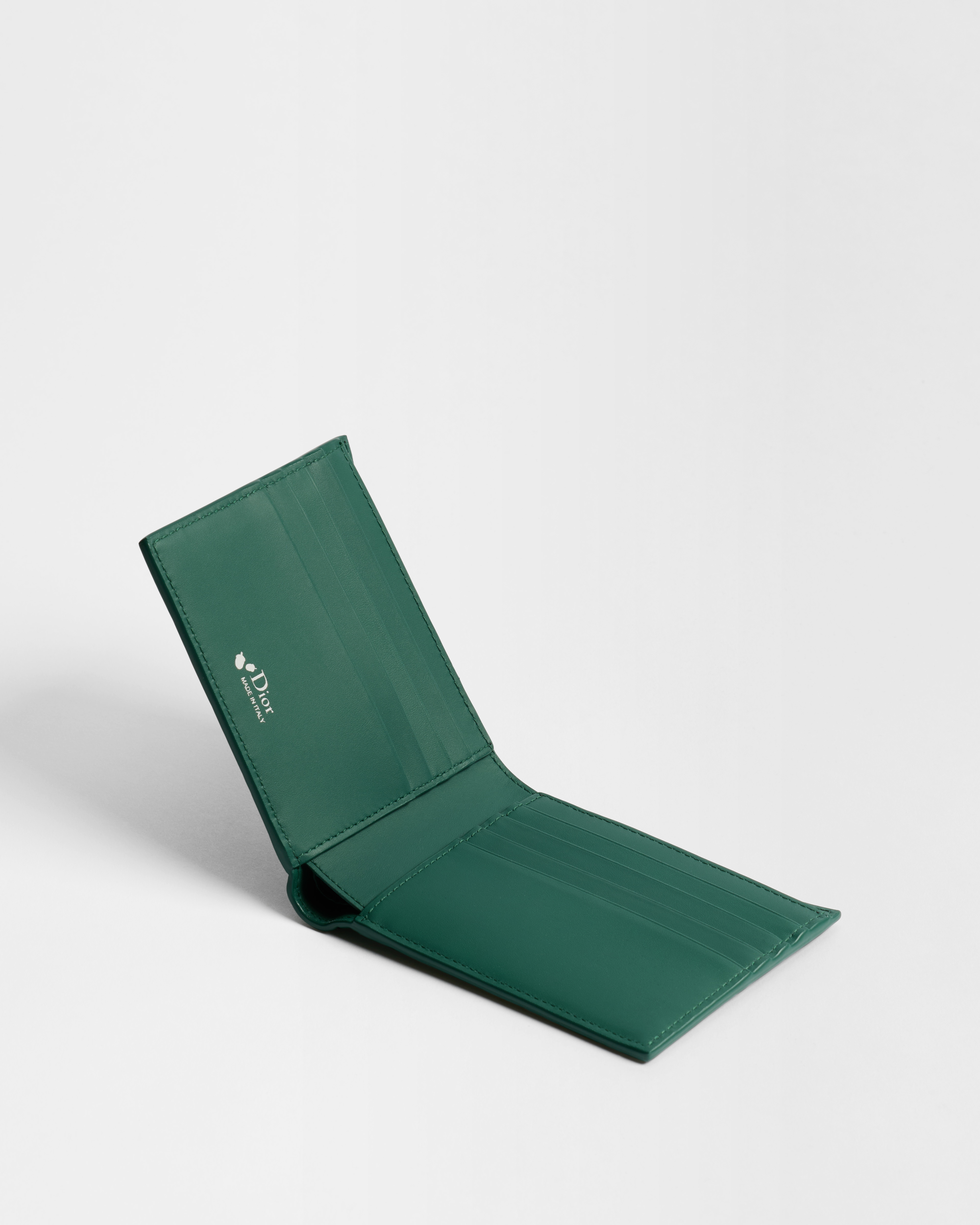 Bifold Wallet Green Dior Gravity Smooth Leather with Book Cover Motif E07