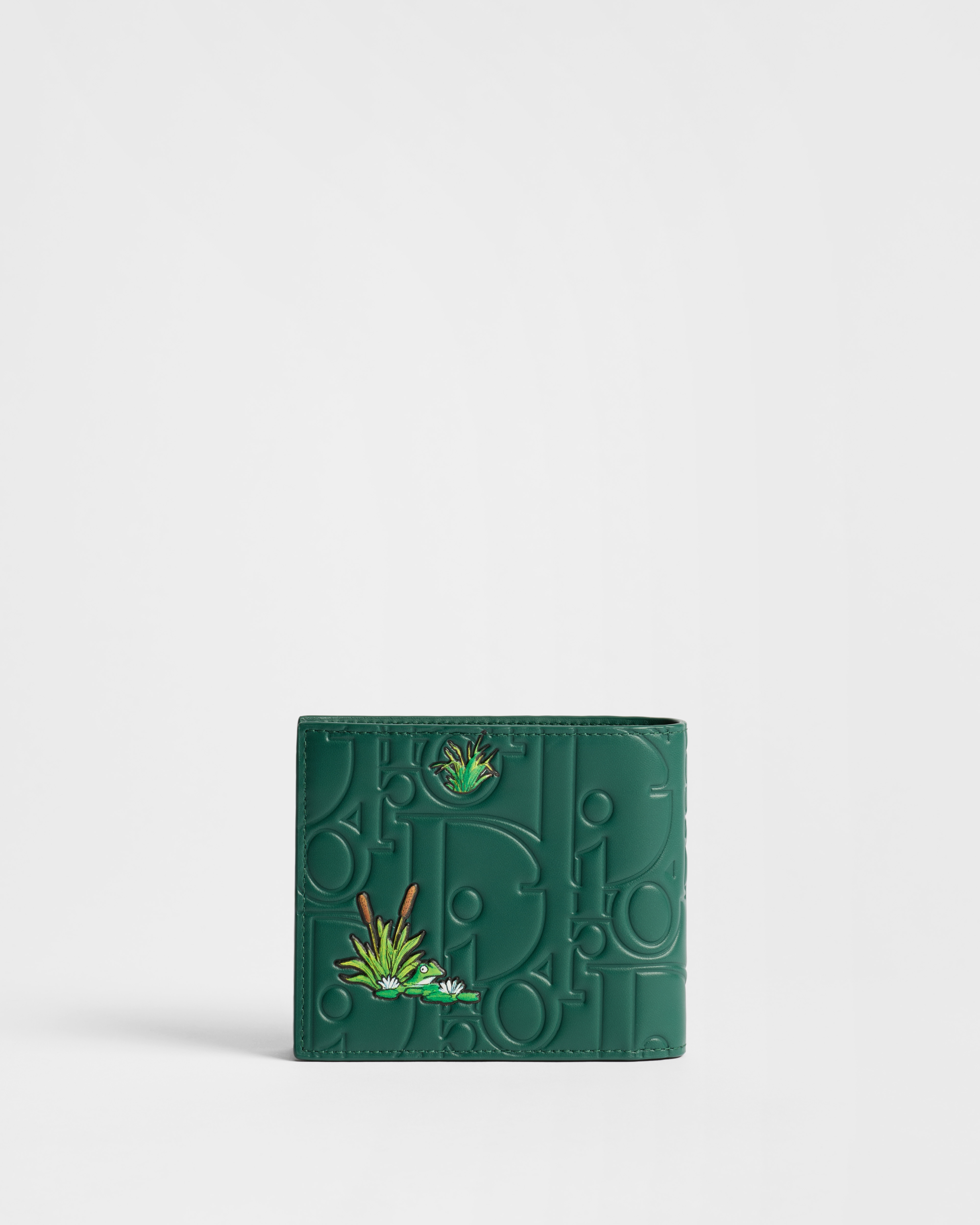 Bifold Wallet Green Dior Gravity Smooth Leather with Book Cover Motif E08