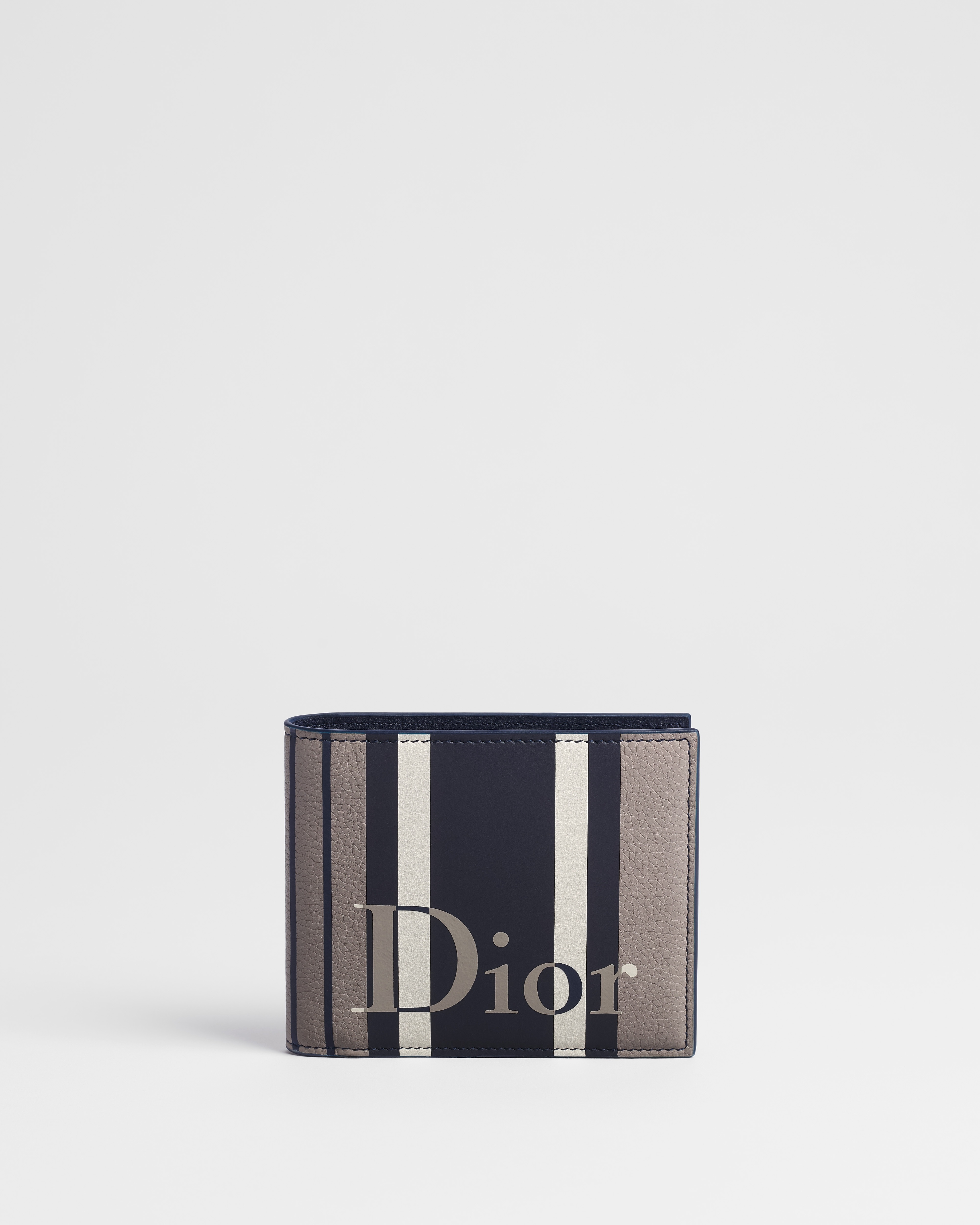 Portefeuille à deux volets Dioriviera Marqueterie de cuir de veau Sun Stripes gris et bleu E01