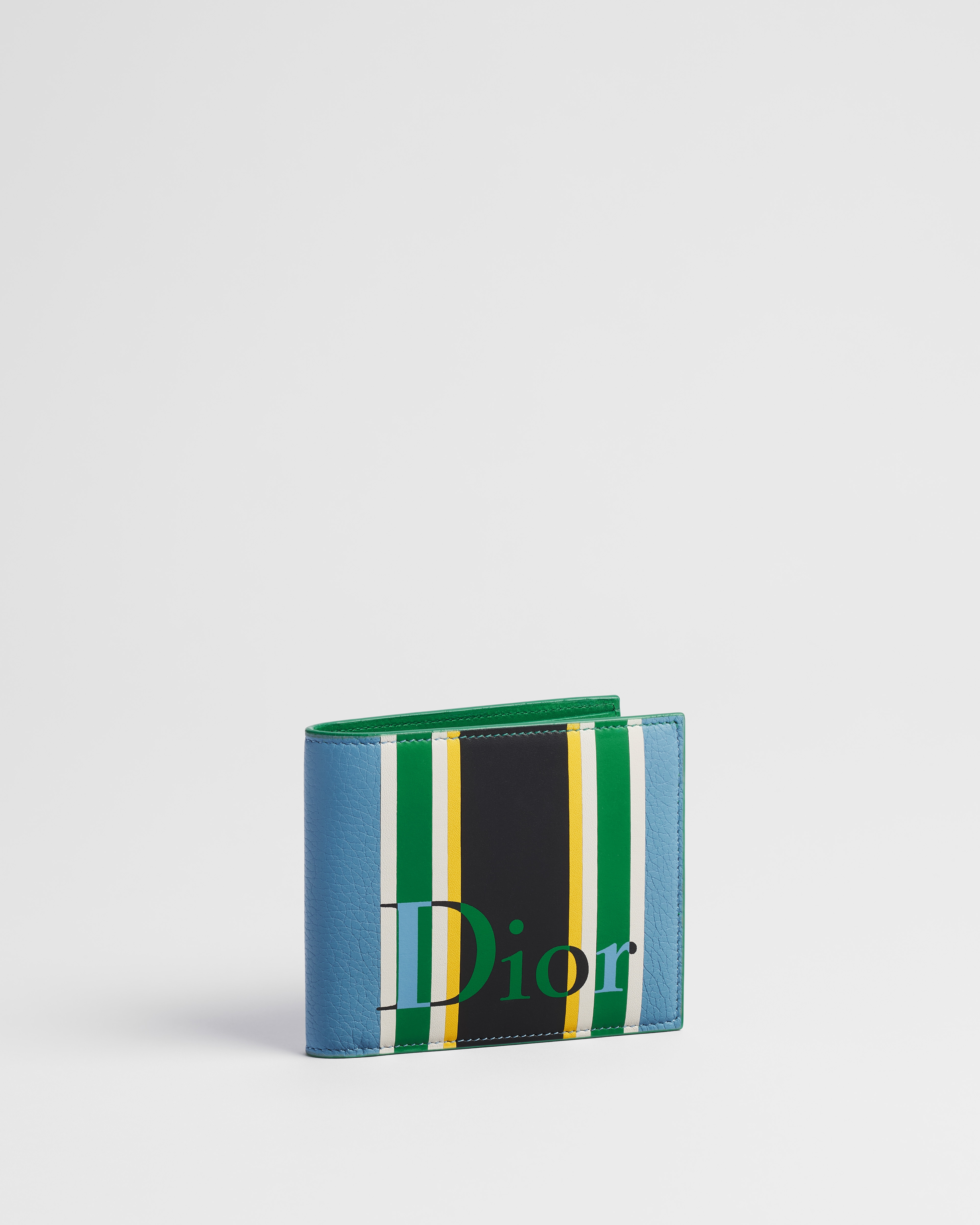 Dioriviera Bifold Wallet Blue and Green Sun Stripes Calfskin Marquetry E03