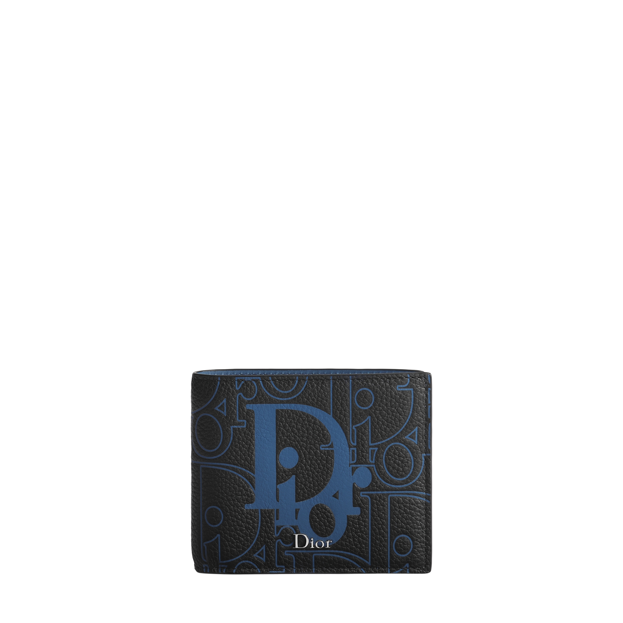 Bifold Wallet Black and Bleu Denim Dior Gravity Placé Grained Leather E01