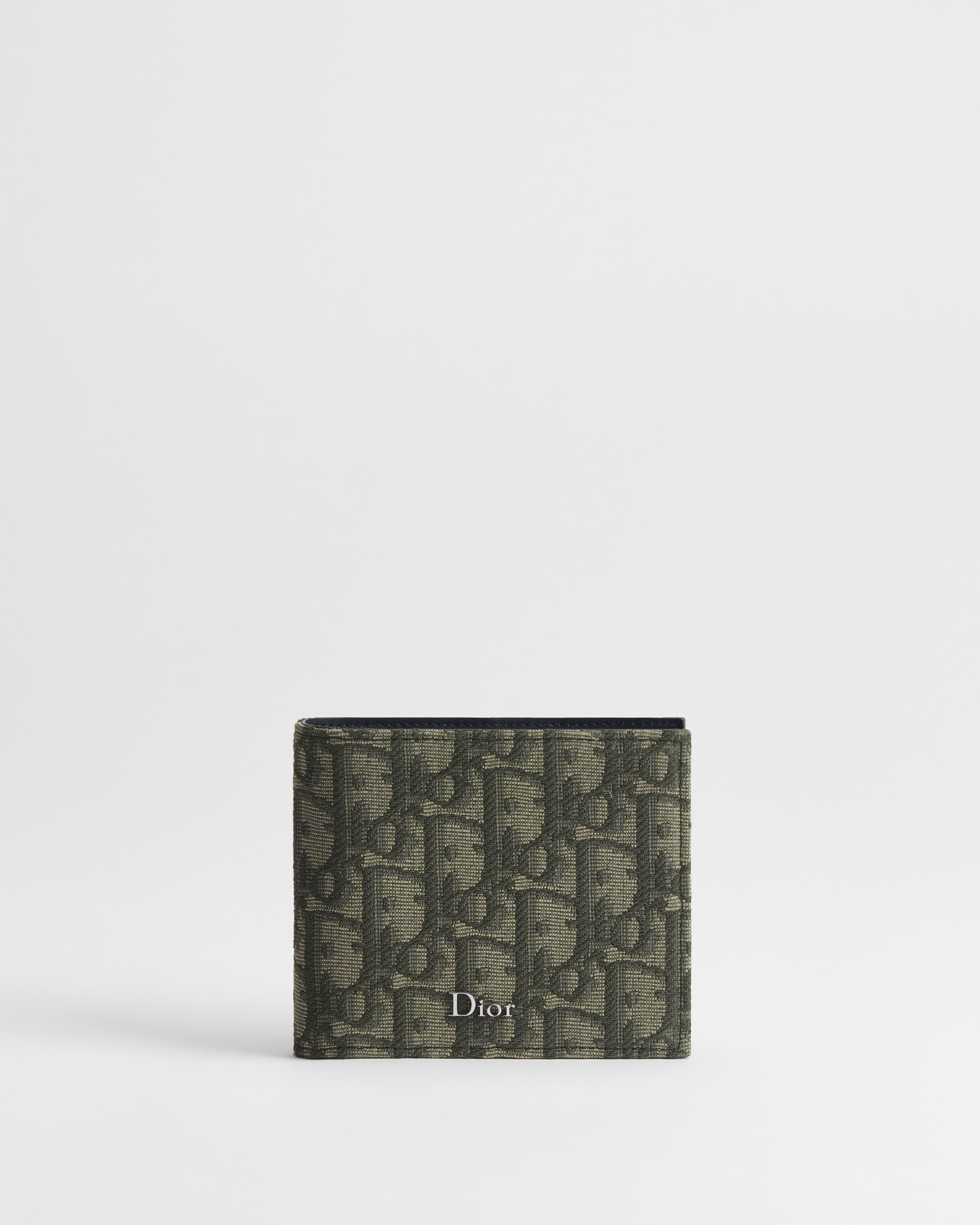 Bifold Wallet Khaki Dior Oblique Jacquard and Black Smooth Calfskin E01