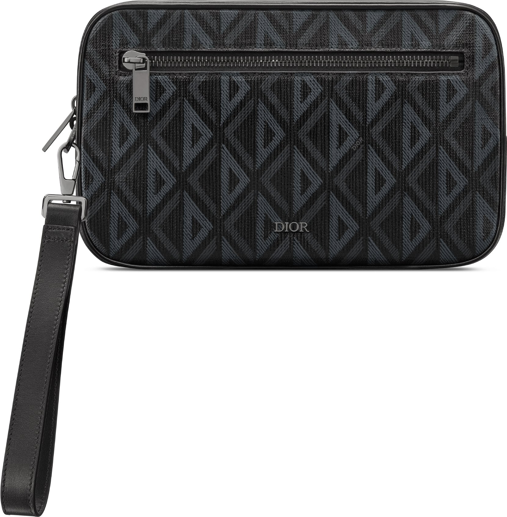Toiletry Bag Black Coated Cotton Canvas with CD Diamond Print DIOR