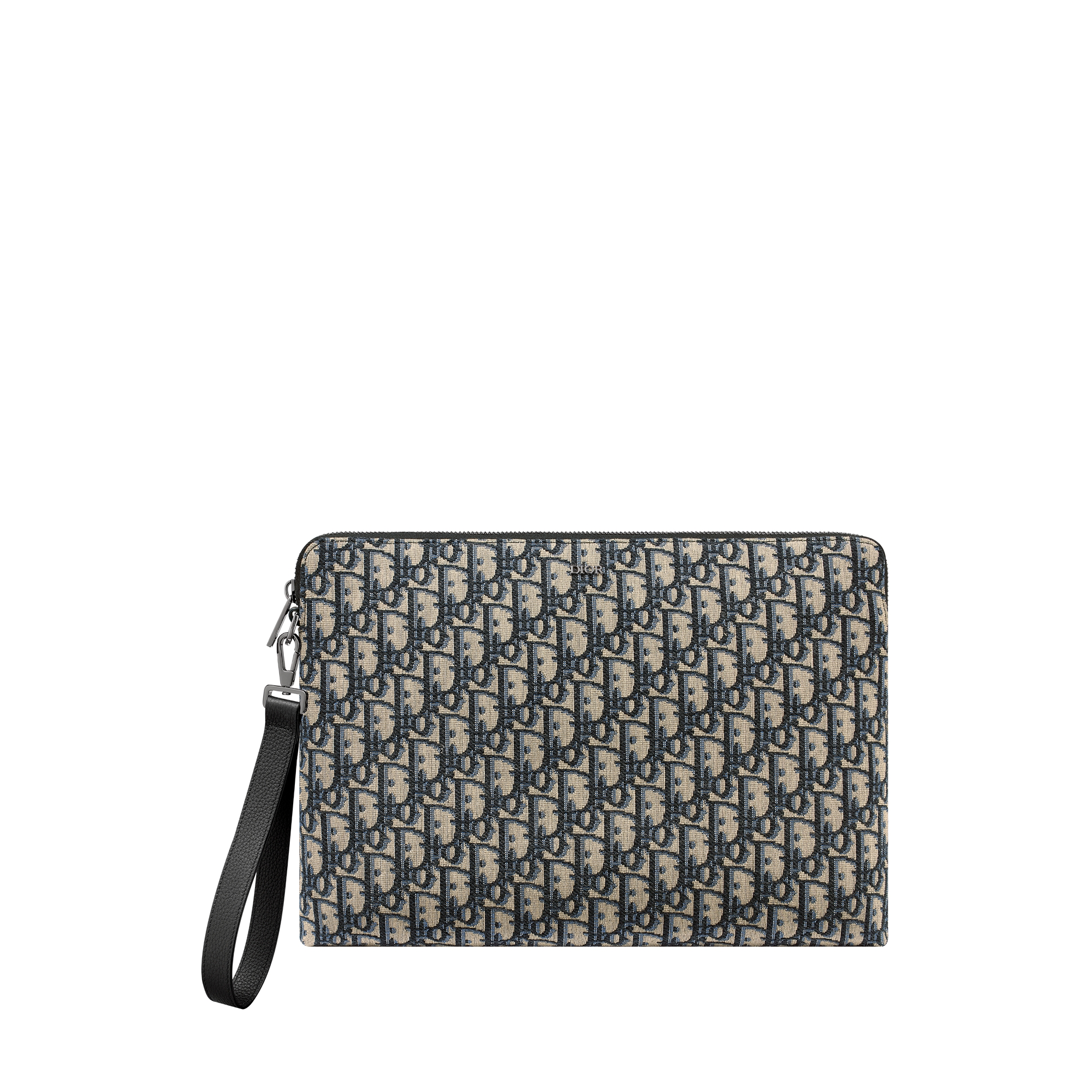 A4 Zipped Pouch Beige and Black Dior Oblique Jacquard E01