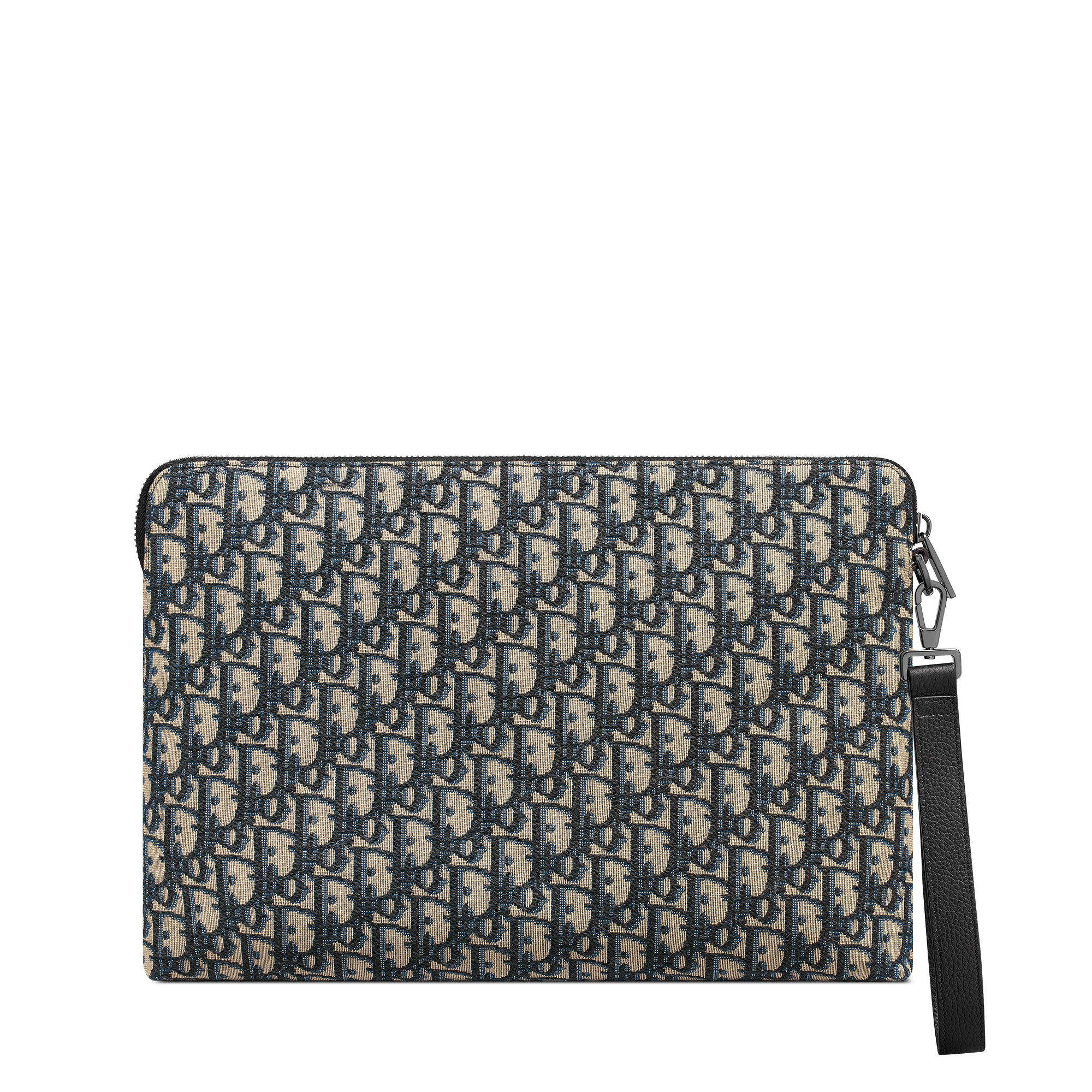 A4 Zipped Pouch Beige and Black Dior Oblique Jacquard E08